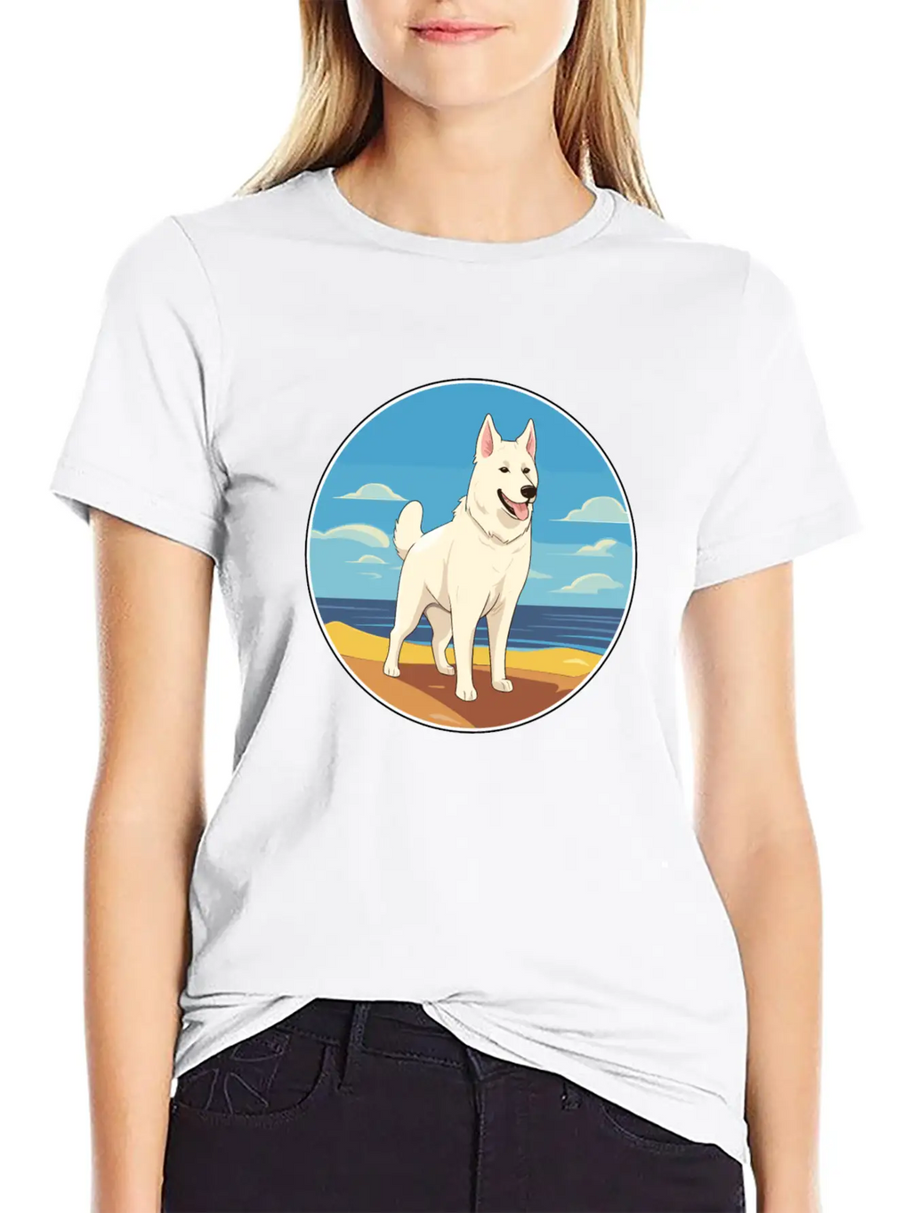 White Shepherd Dog Breed Cartoon Kawaii Clipart Basic Graphic T-Shirt – Daily Comfort In Soft Cotton