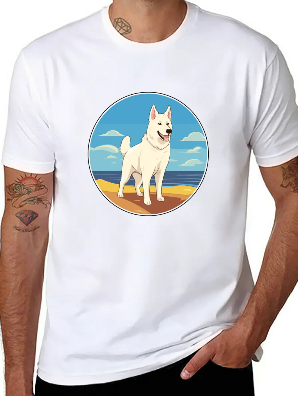 White Shepherd Dog Breed Cartoon Kawaii Clipart Basic Graphic T-Shirt – Daily Comfort In Soft Cotton