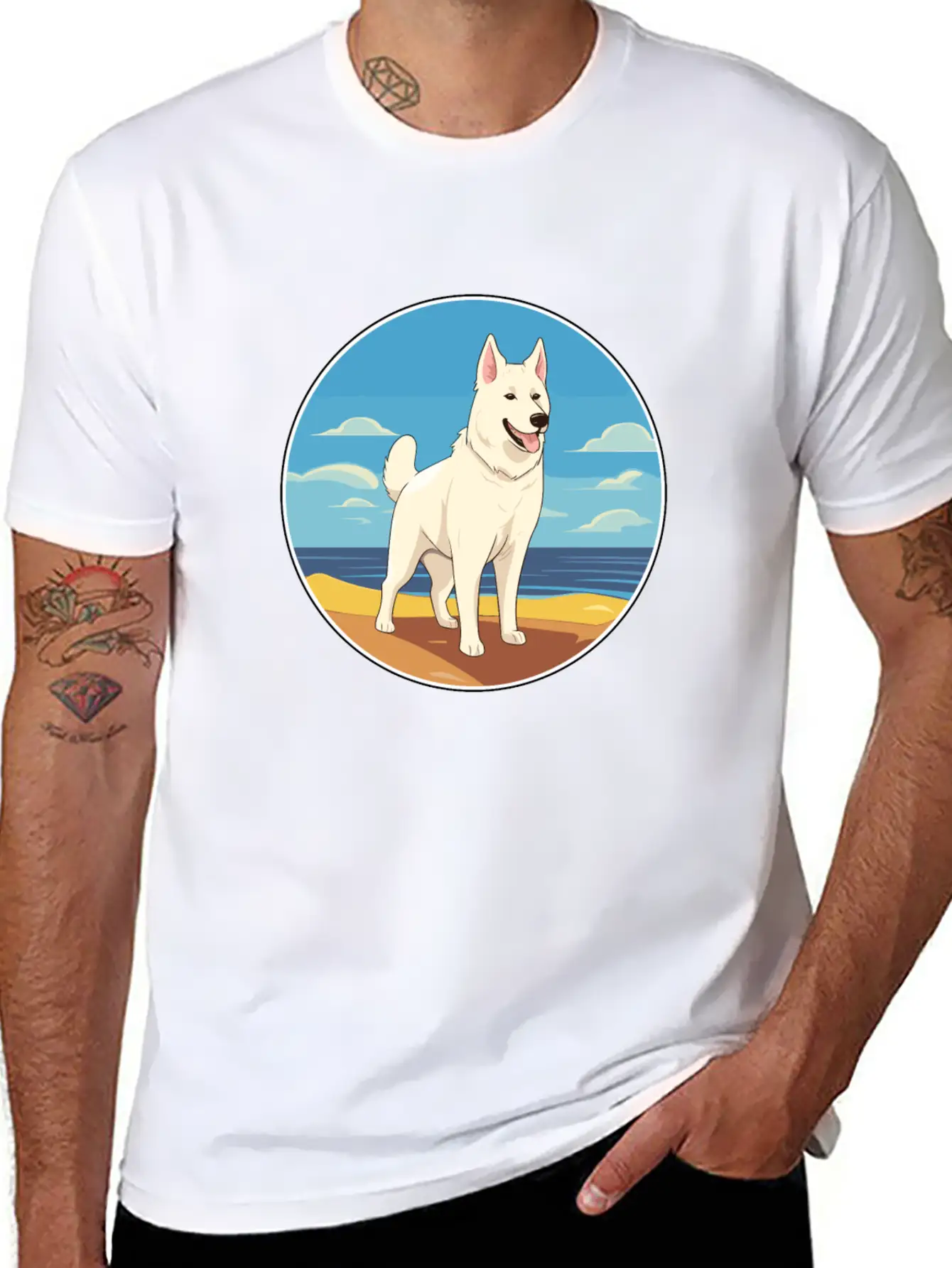 White Shepherd Dog Breed Cartoon Kawaii Clipart Basic Graphic T-Shirt – Daily Comfort In Soft Cotton