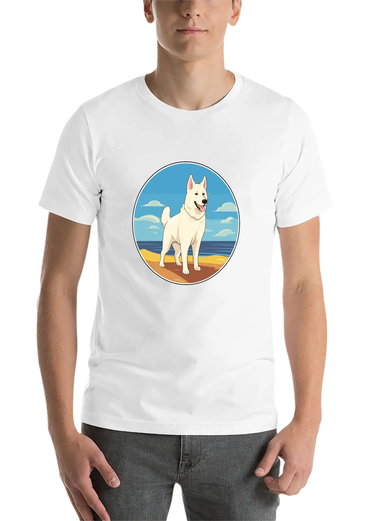 White Shepherd Dog Breed Cartoon Kawaii Clipart Basic Graphic T-Shirt – Daily Comfort In Soft Cotton