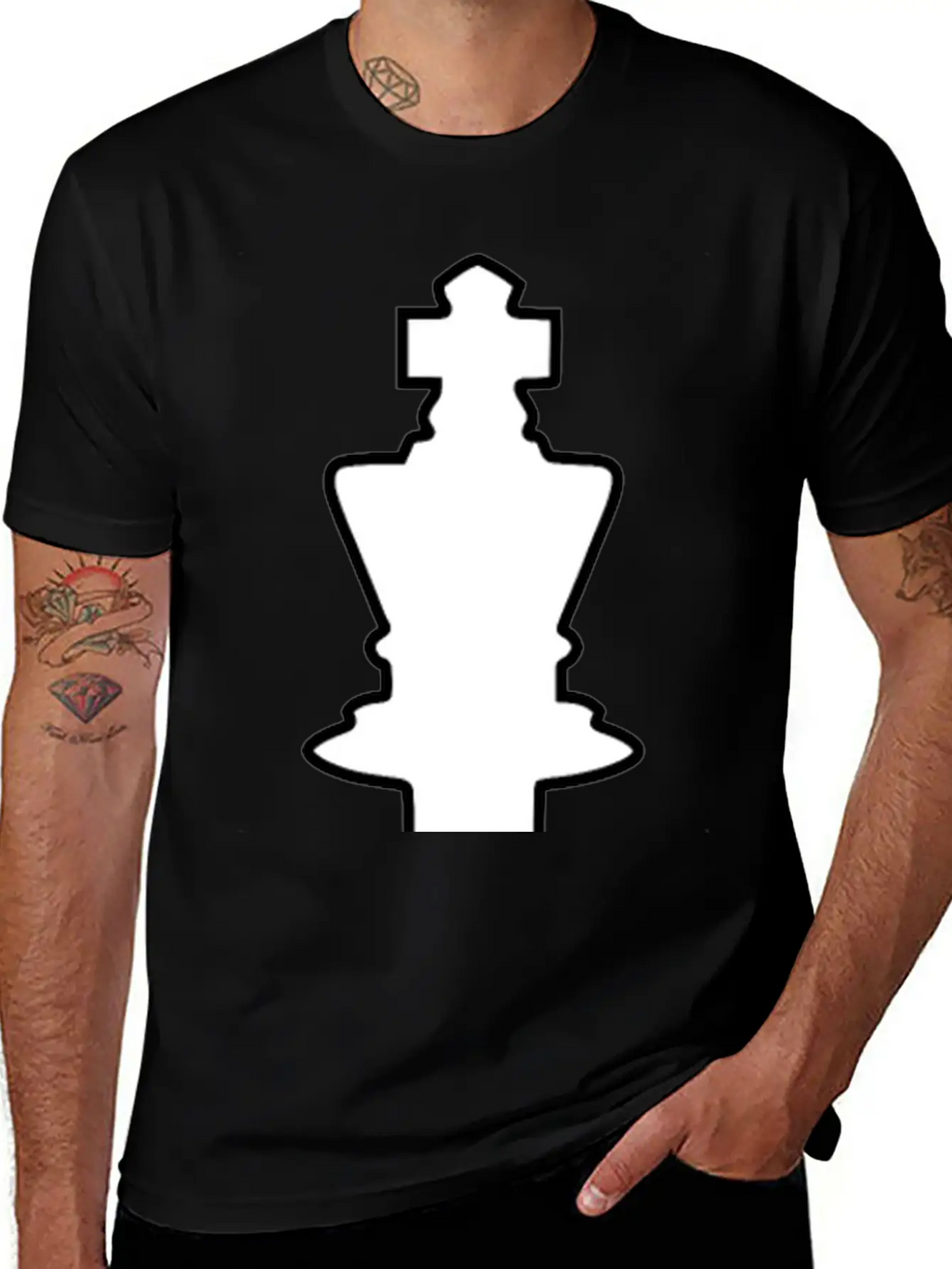 White Silhouette Chess Piece REMIX – King / Rey Breathable Soft Cotton T-Shirt – Timeless Casual Look