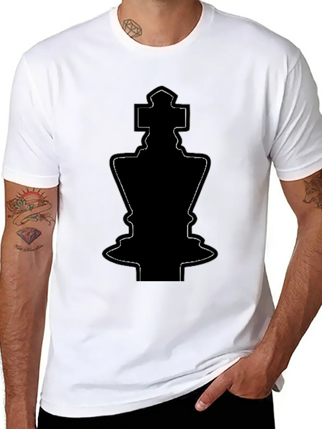 White Silhouette Chess Piece REMIX – King / Rey Breathable Soft Cotton T-Shirt – Timeless Casual Look