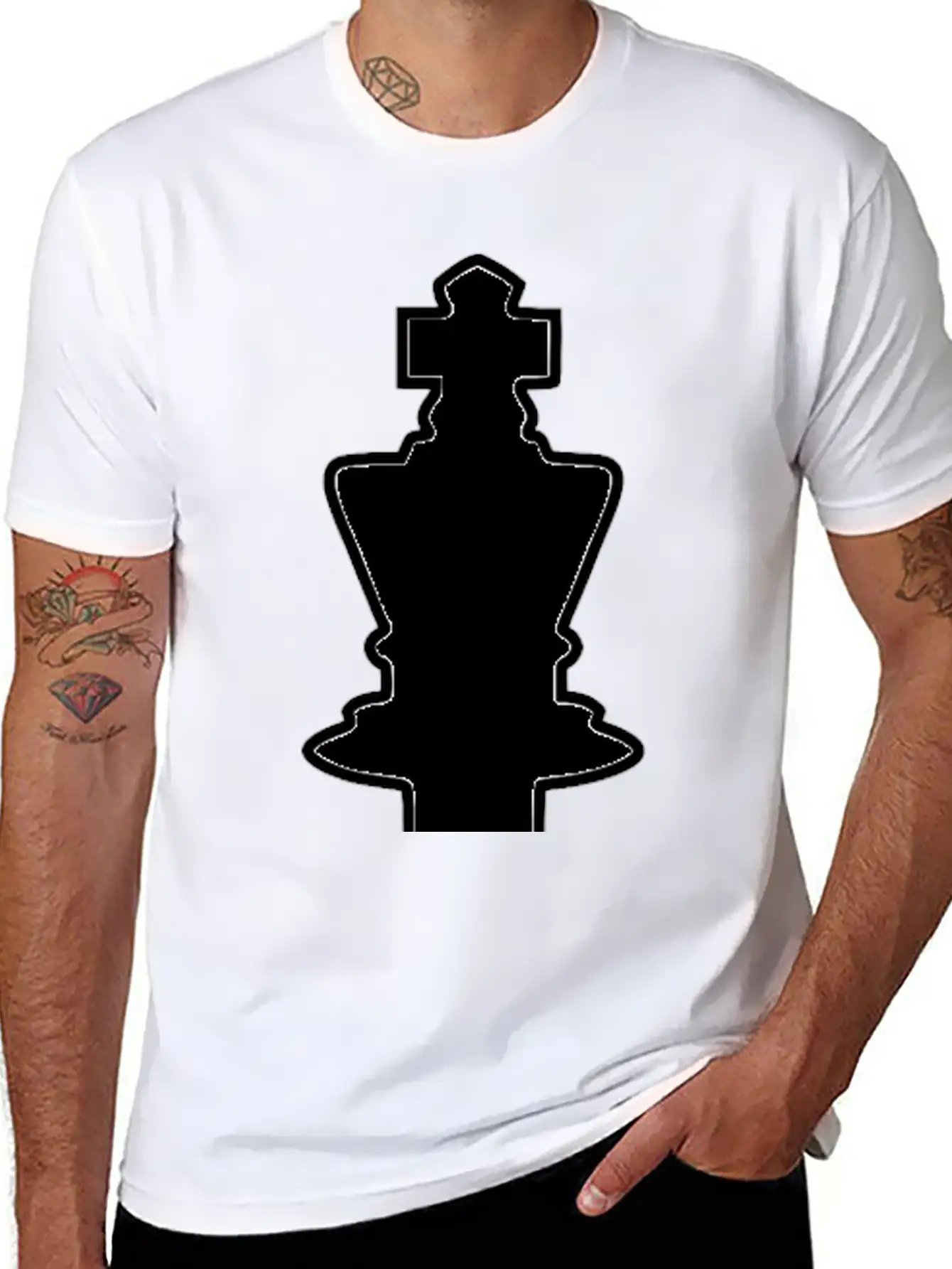 White Silhouette Chess Piece REMIX – King / Rey Breathable Soft Cotton T-Shirt – Timeless Casual Look