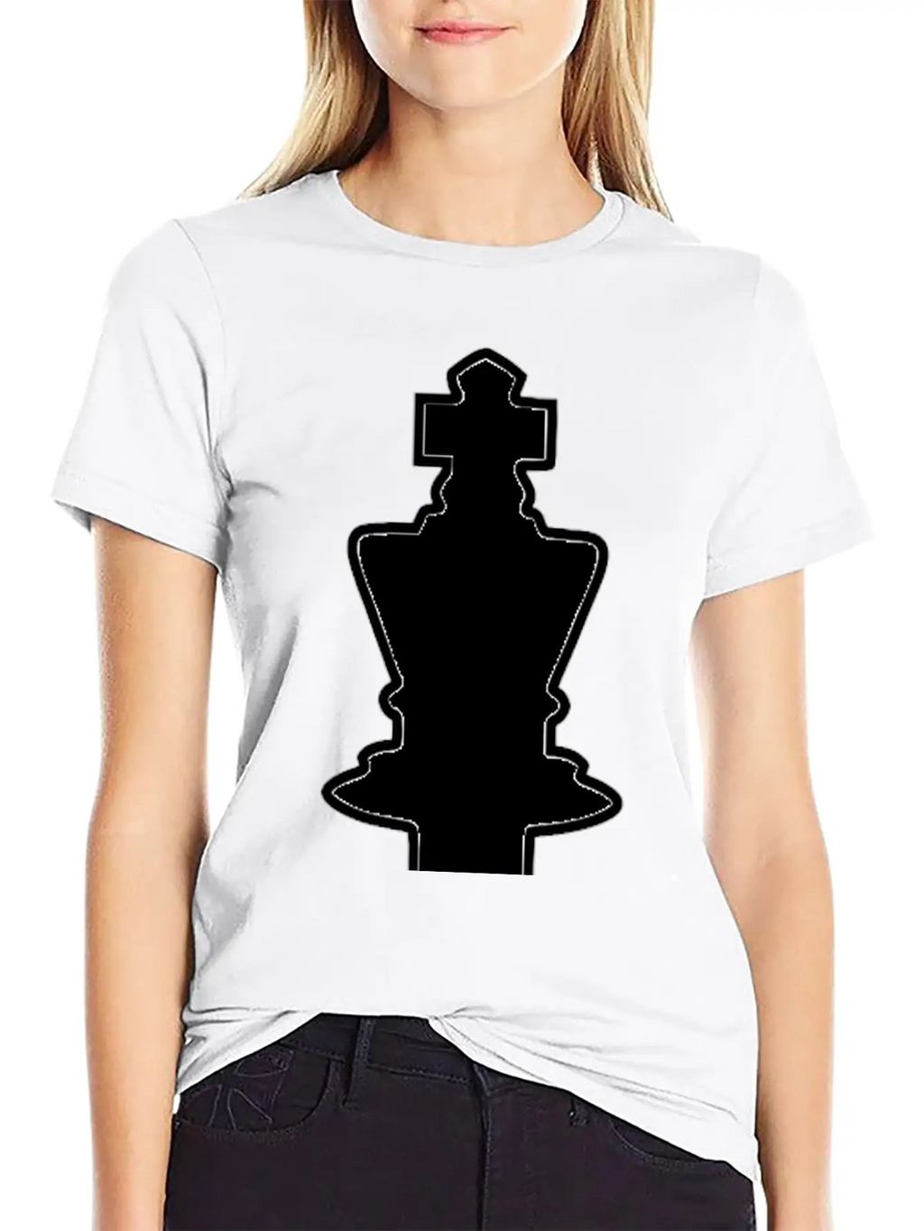 White Silhouette Chess Piece REMIX – King / Rey Breathable Soft Cotton T-Shirt – Timeless Casual Look