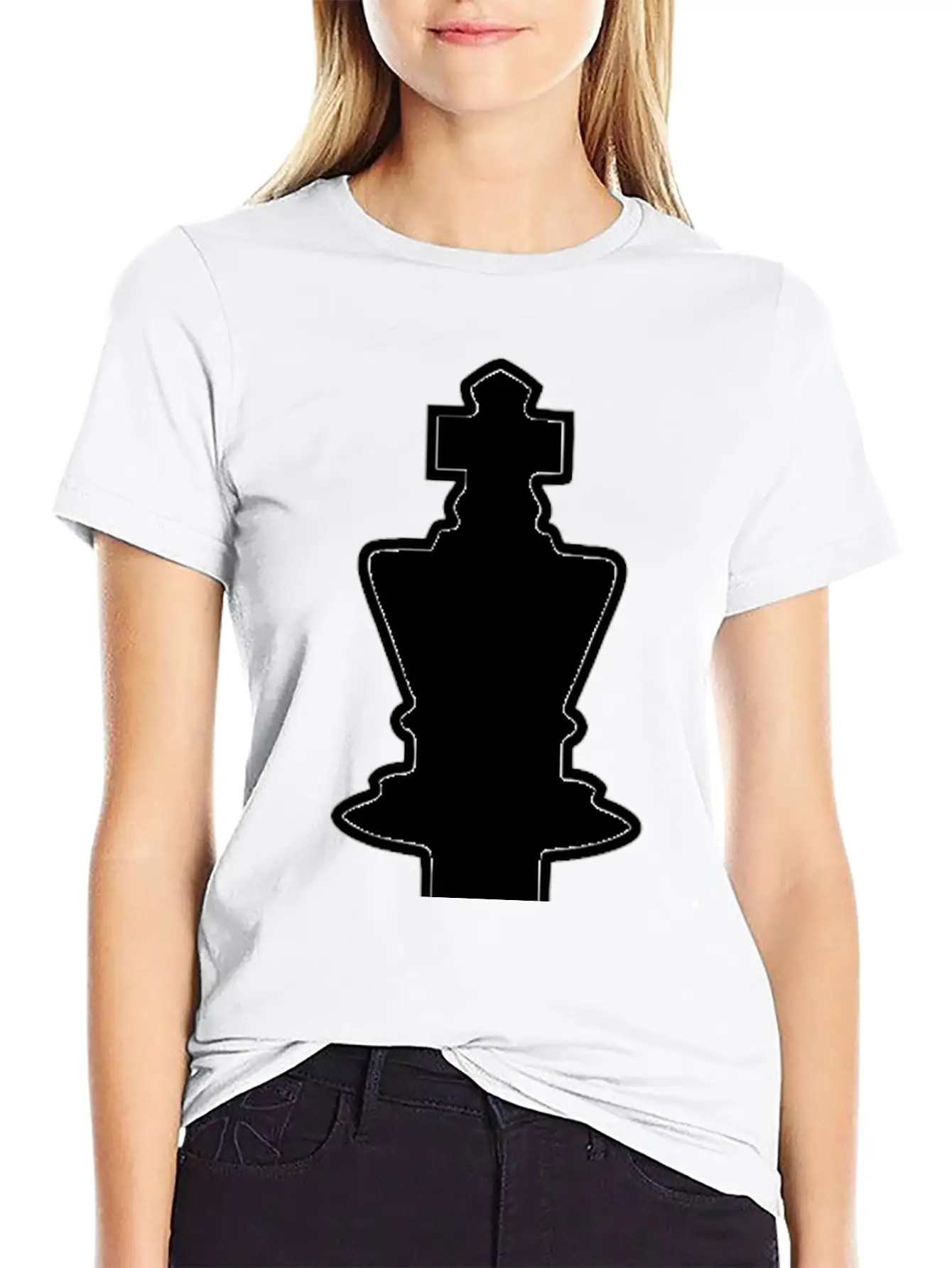 White Silhouette Chess Piece REMIX – King / Rey Breathable Soft Cotton T-Shirt – Timeless Casual Look