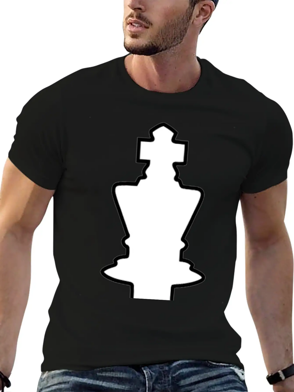 White Silhouette Chess Piece REMIX – King / Rey Breathable Soft Cotton T-Shirt – Timeless Casual Look
