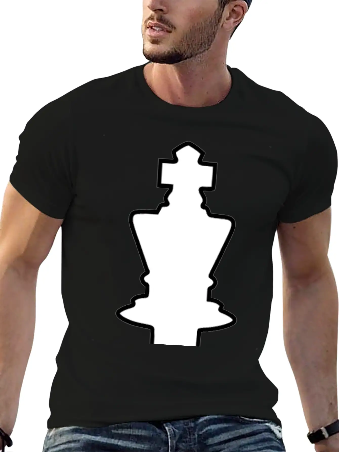 White Silhouette Chess Piece REMIX – King / Rey Breathable Soft Cotton T-Shirt – Timeless Casual Look