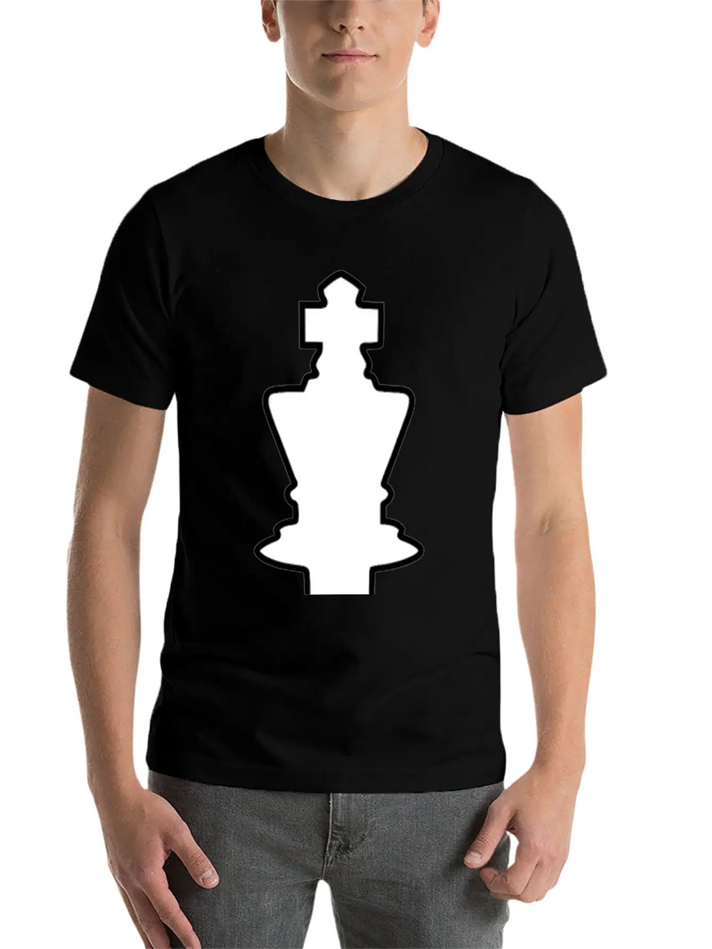 White Silhouette Chess Piece REMIX – King / Rey Breathable Soft Cotton T-Shirt – Timeless Casual Look