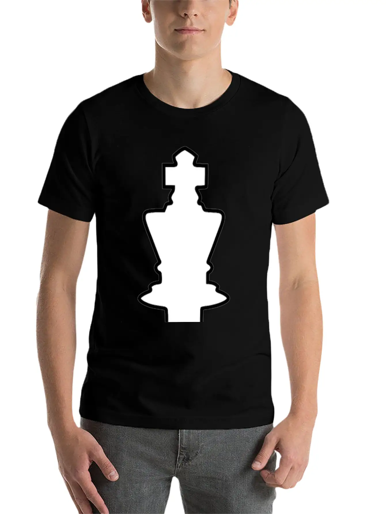 White Silhouette Chess Piece REMIX – King / Rey Breathable Soft Cotton T-Shirt – Timeless Casual Look