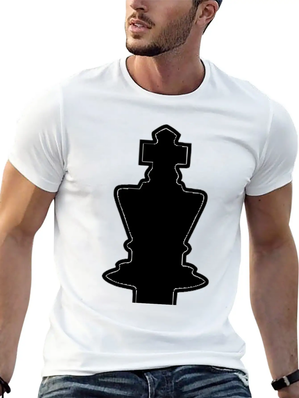 White Silhouette Chess Piece REMIX – King / Rey Breathable Soft Cotton T-Shirt – Timeless Casual Look