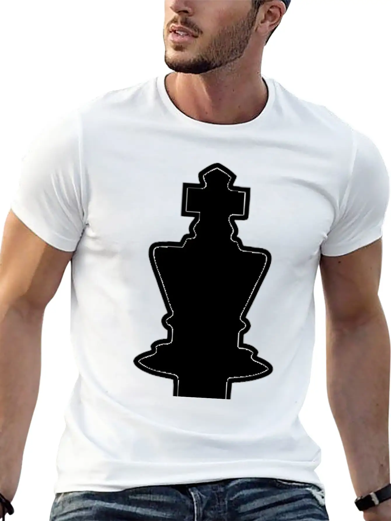 White Silhouette Chess Piece REMIX – King / Rey Breathable Soft Cotton T-Shirt – Timeless Casual Look