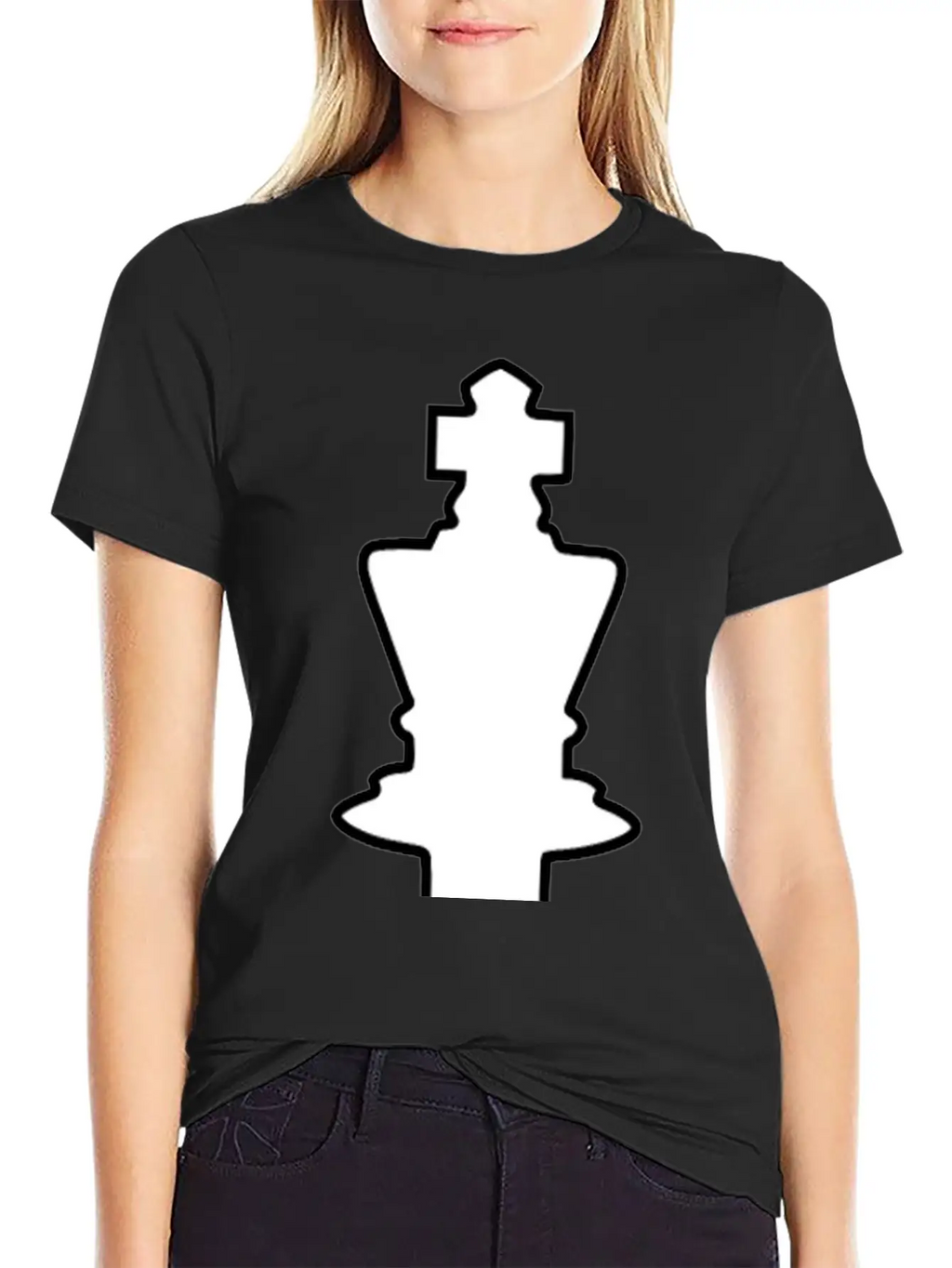 White Silhouette Chess Piece REMIX – King / Rey Breathable Soft Cotton T-Shirt – Timeless Casual Look