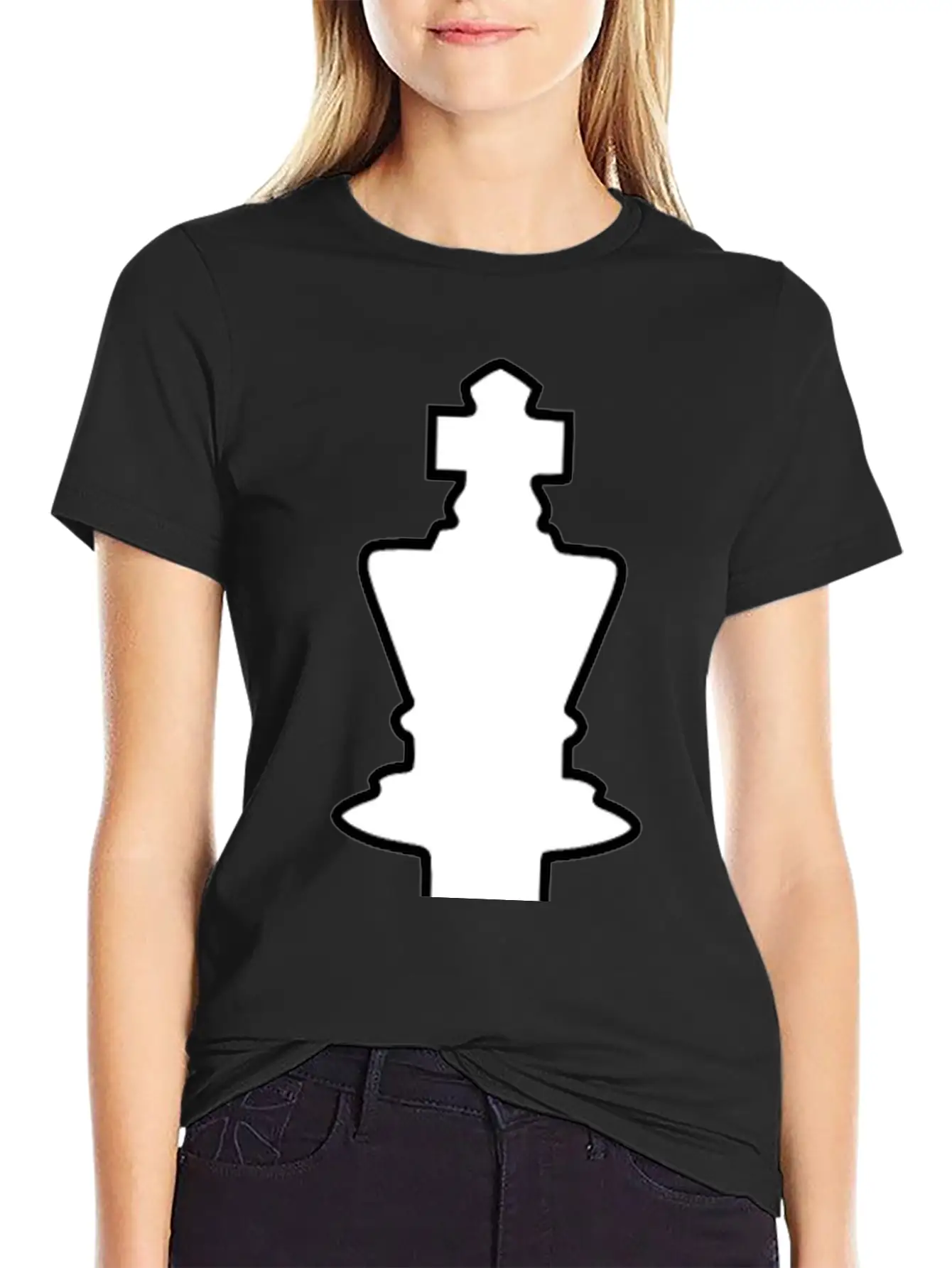 White Silhouette Chess Piece REMIX – King / Rey Breathable Soft Cotton T-Shirt – Timeless Casual Look