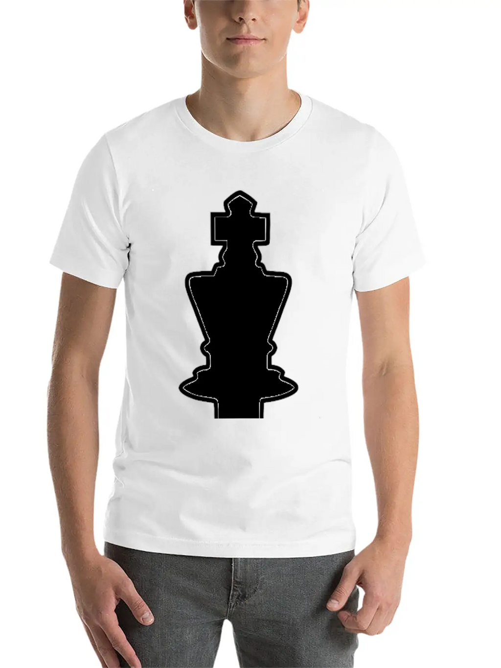 White Silhouette Chess Piece REMIX – King / Rey Breathable Soft Cotton T-Shirt – Timeless Casual Look