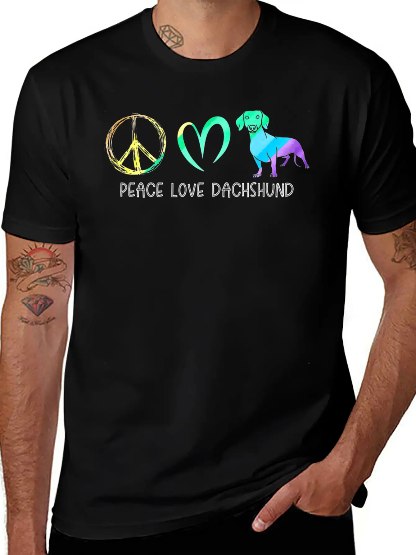 Wienie Dog Hippie Pet Parent Tie Dye Peace Love Da Basic Graphic T-Shirt – Daily Comfort In Soft Cotton