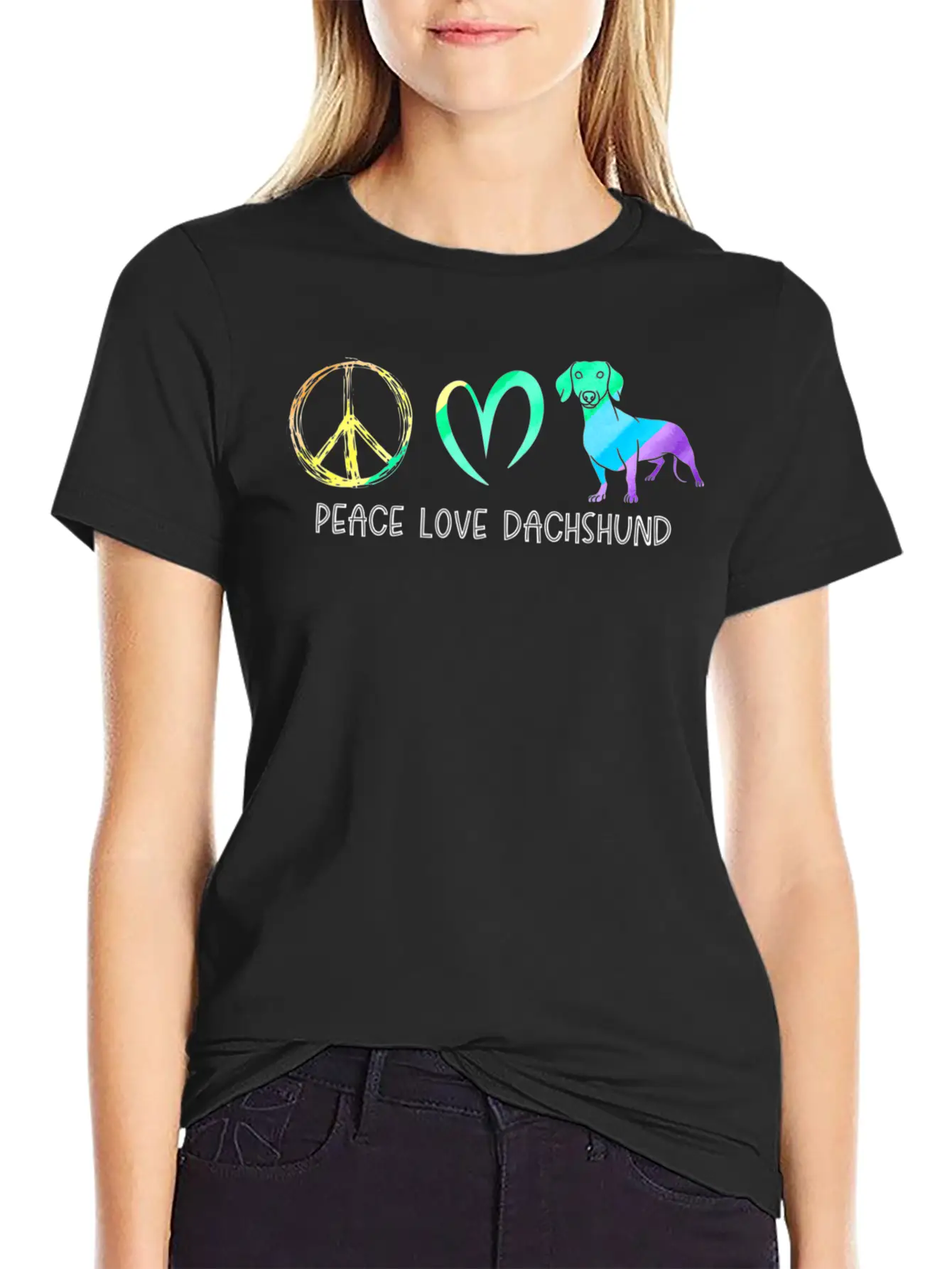 Wienie Dog Hippie Pet Parent Tie Dye Peace Love Da Basic Graphic T-Shirt – Daily Comfort In Soft Cotton