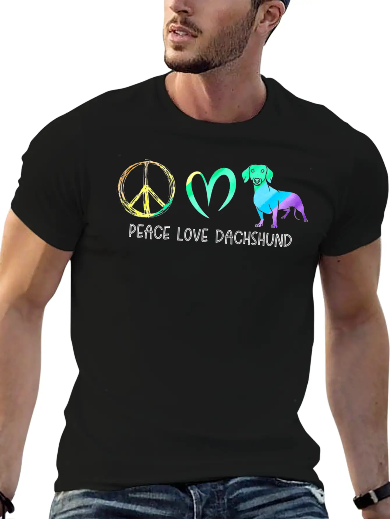 Wienie Dog Hippie Pet Parent Tie Dye Peace Love Da Basic Graphic T-Shirt – Daily Comfort In Soft Cotton
