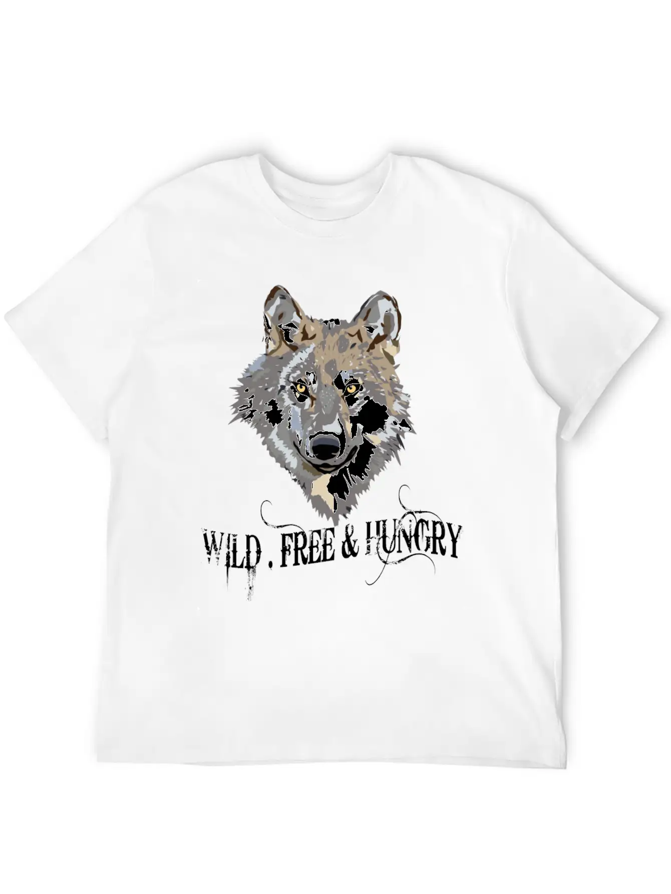 Wild And Free & Hungry - Wolf Black Stylish Everyday T-Shirt – Unisex Basic Cotton Tee