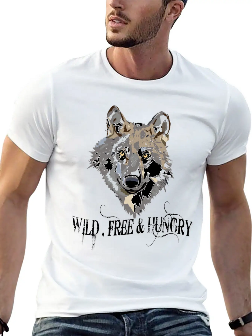 Wild And Free & Hungry - Wolf Black Stylish Everyday T-Shirt – Unisex Basic Cotton Tee