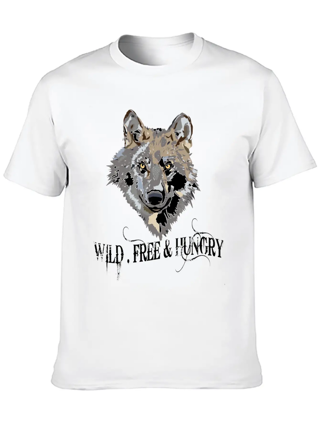 Wild And Free & Hungry - Wolf Black Stylish Everyday T-Shirt – Unisex Basic Cotton Tee