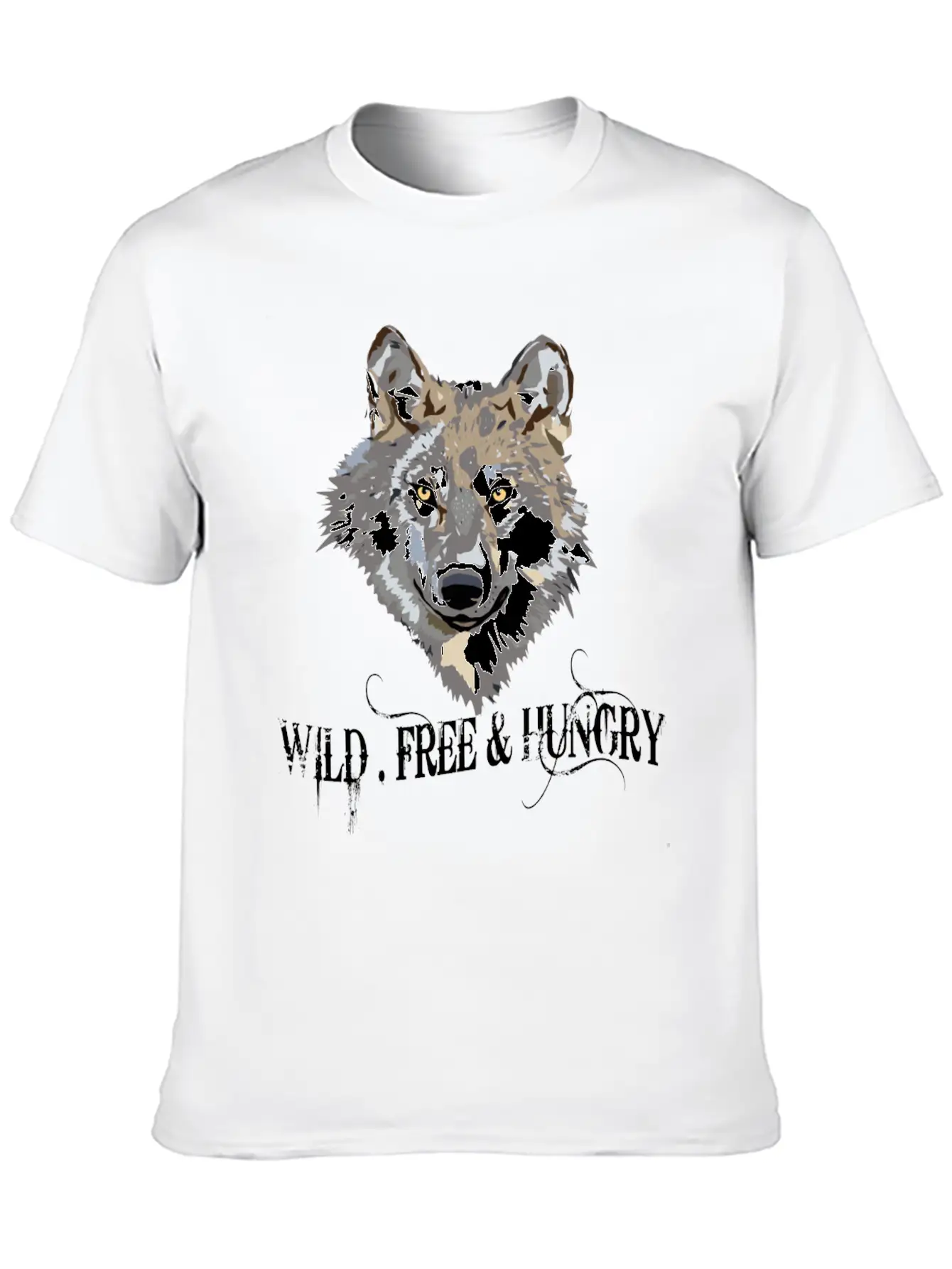 Wild And Free & Hungry - Wolf Black Stylish Everyday T-Shirt – Unisex Basic Cotton Tee