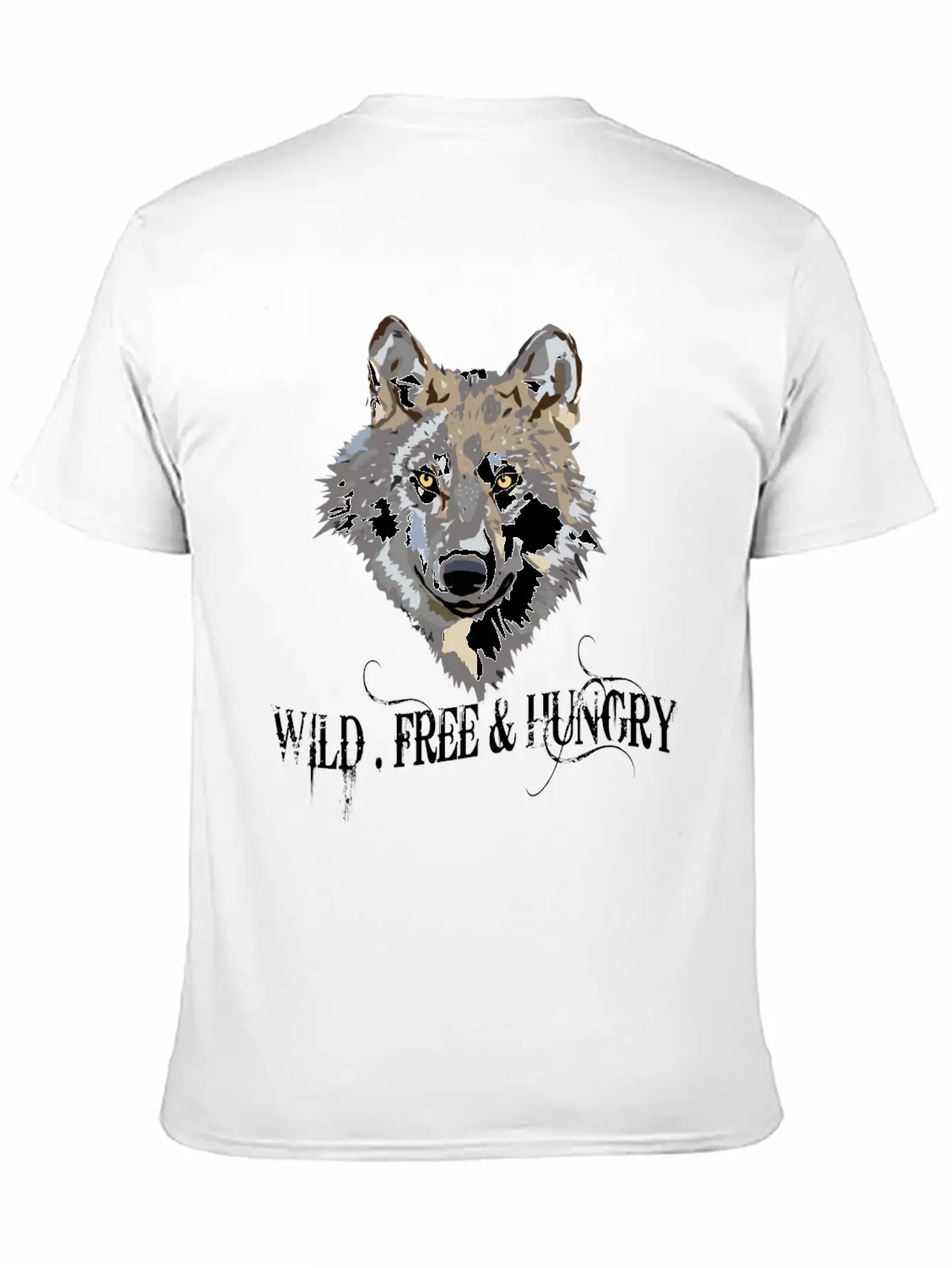 Wild And Free & Hungry - Wolf Black Stylish Everyday T-Shirt – Unisex Basic Cotton Tee