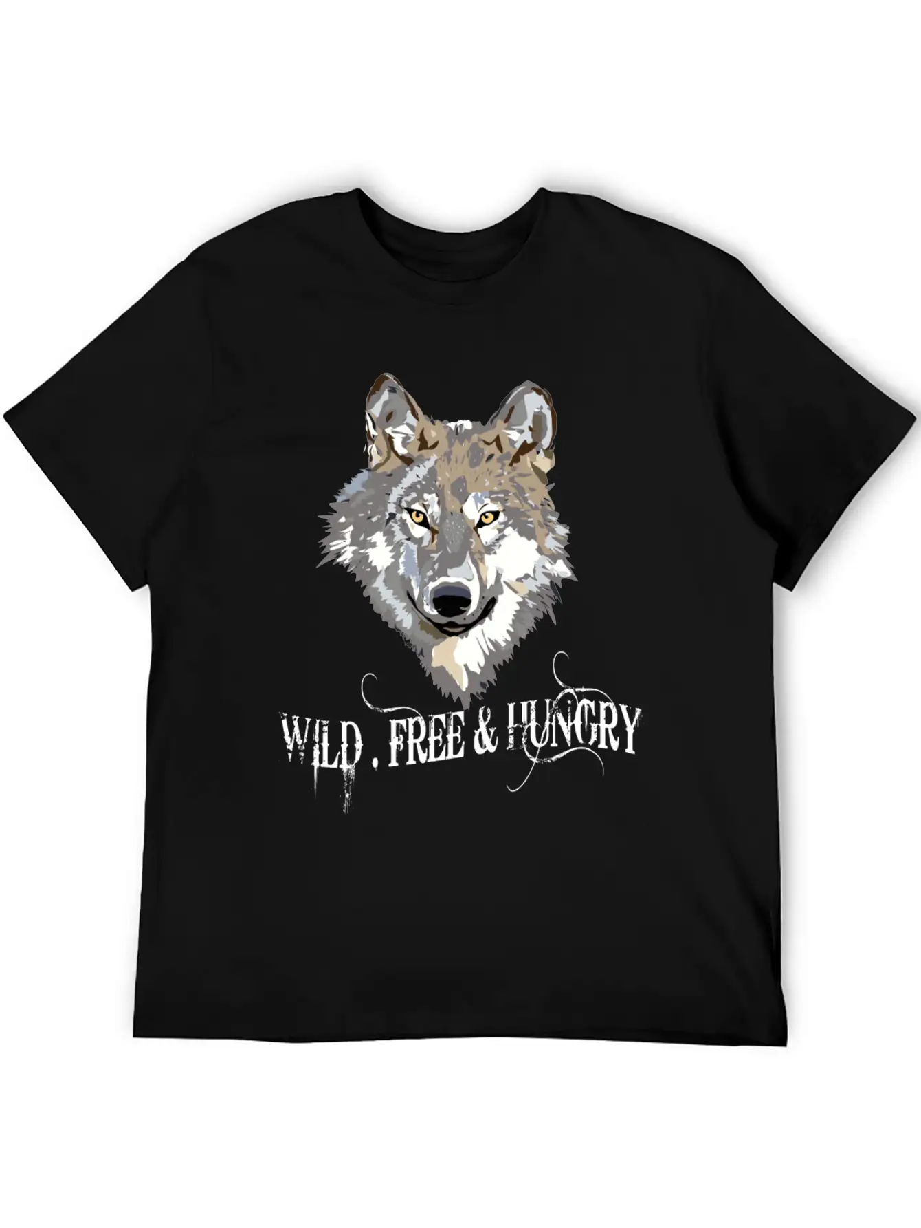 Wild And Free & Hungry - Wolf Black Stylish Everyday T-Shirt – Unisex Basic Cotton Tee