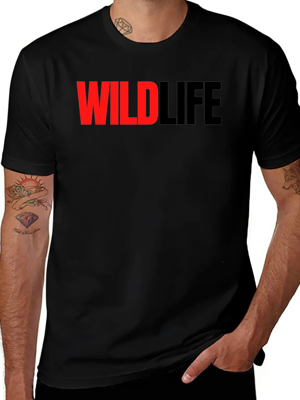 WILDLIFE (in Red & Black Letters) Breathable Soft Cotton T-Shirt – Timeless Casual Look
