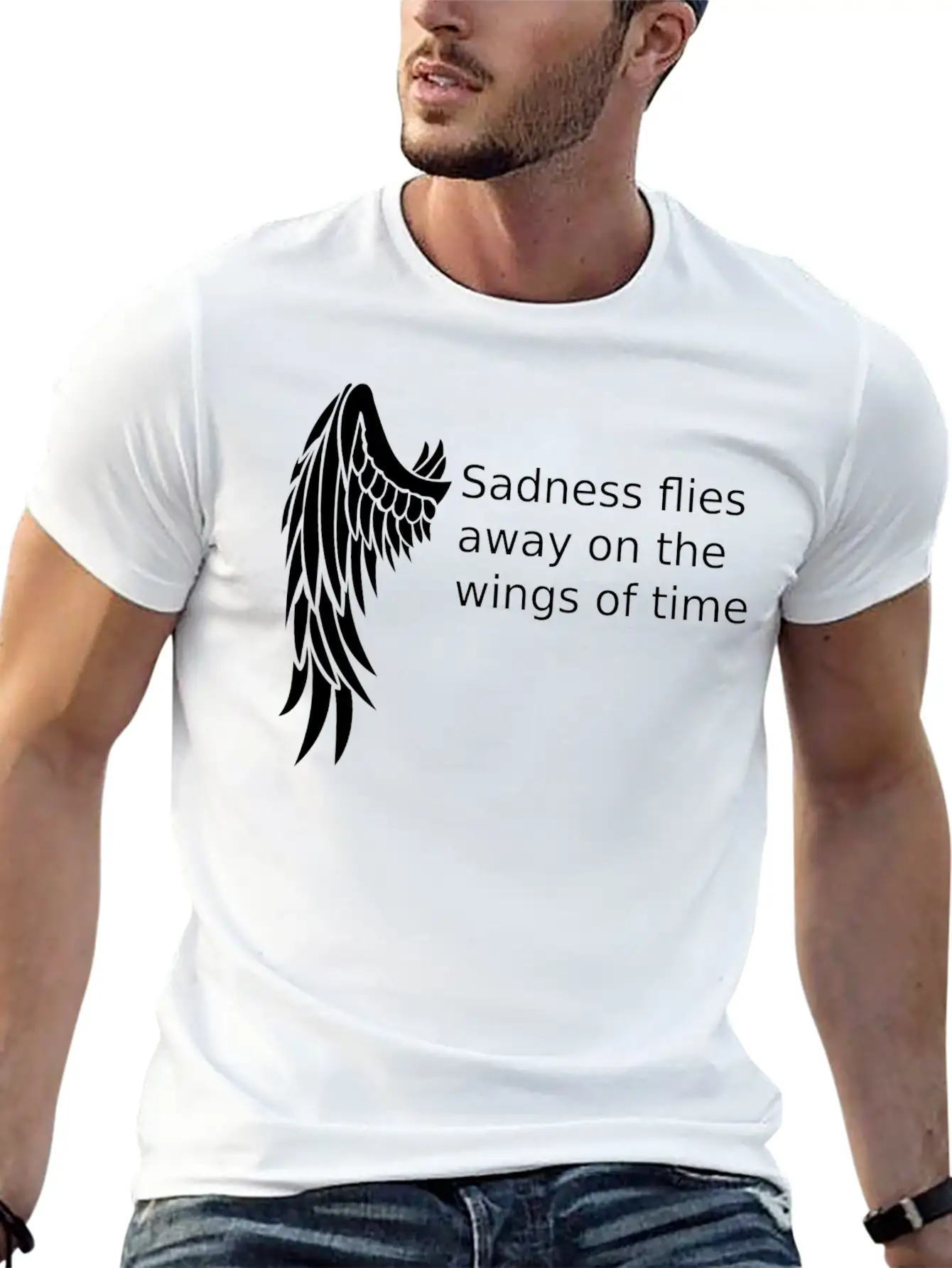 Wings T-shirt Gifts /sadness Flies Away Breathable Soft Cotton T-Shirt – Timeless Casual Look