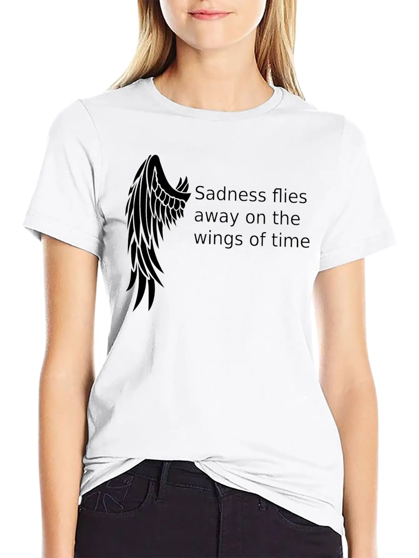 Wings T-shirt Gifts /sadness Flies Away Breathable Soft Cotton T-Shirt – Timeless Casual Look