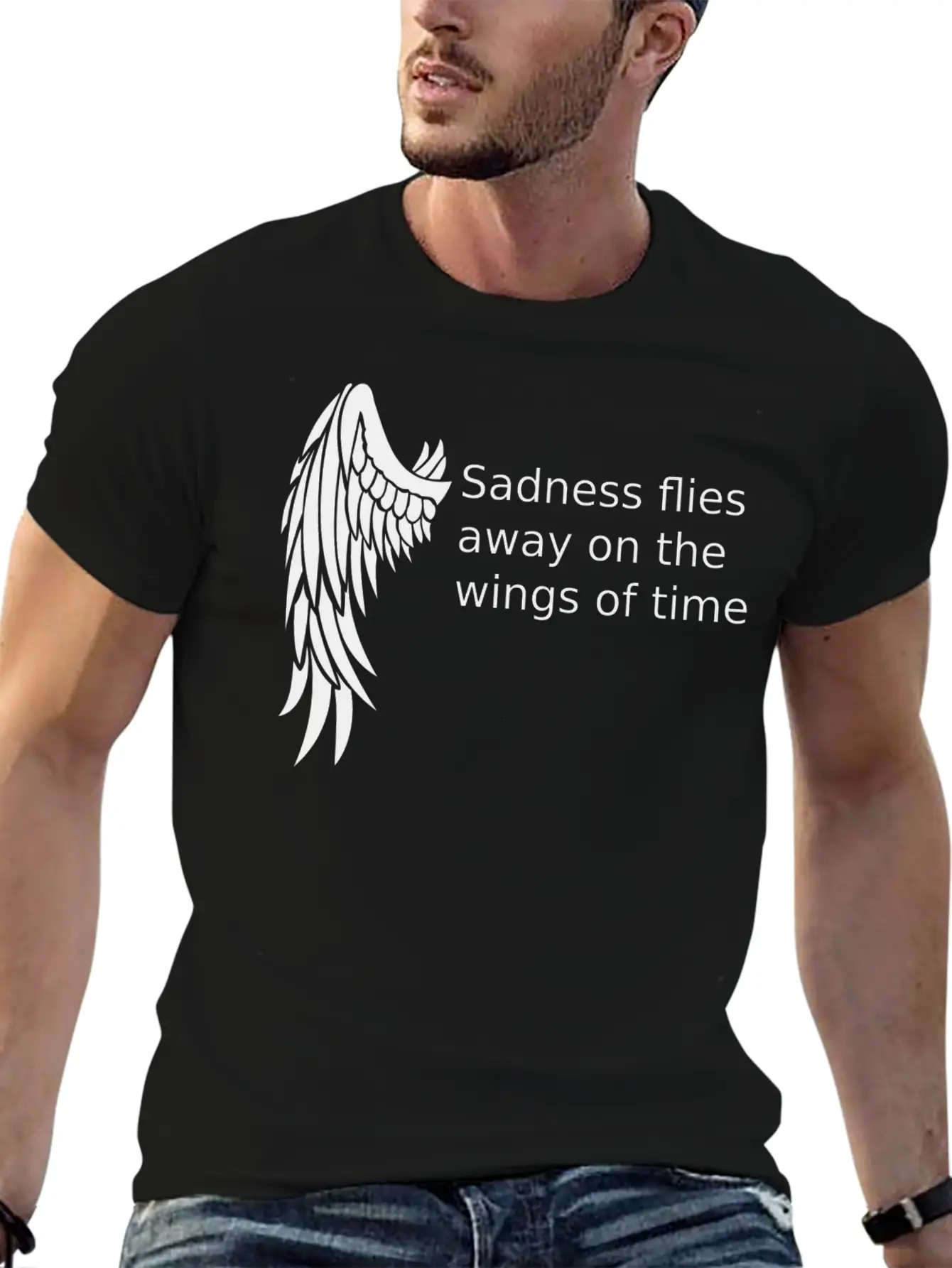 Wings T-shirt Gifts /sadness Flies Away Breathable Soft Cotton T-Shirt – Timeless Casual Look