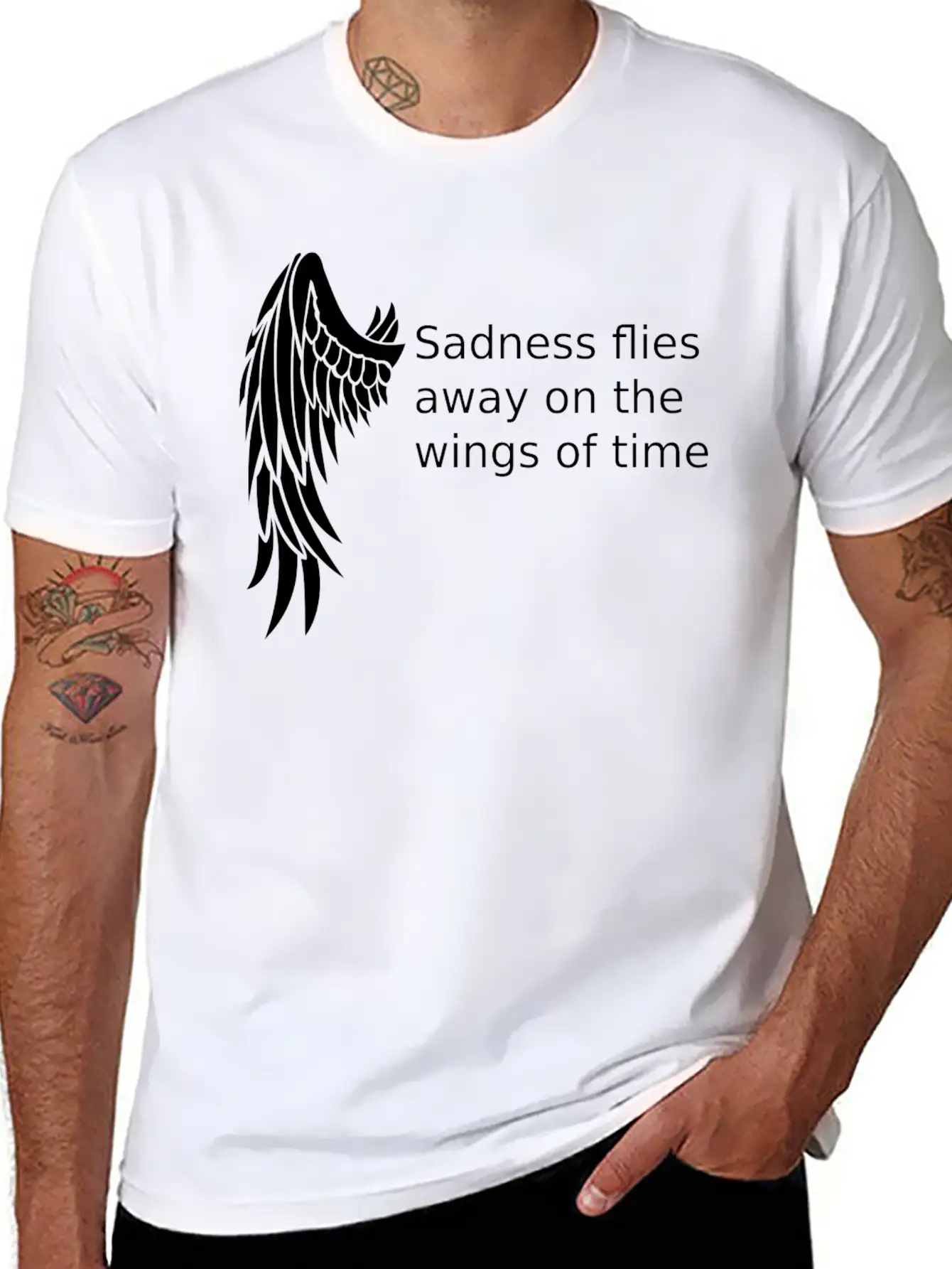 Wings T-shirt Gifts /sadness Flies Away Breathable Soft Cotton T-Shirt – Timeless Casual Look