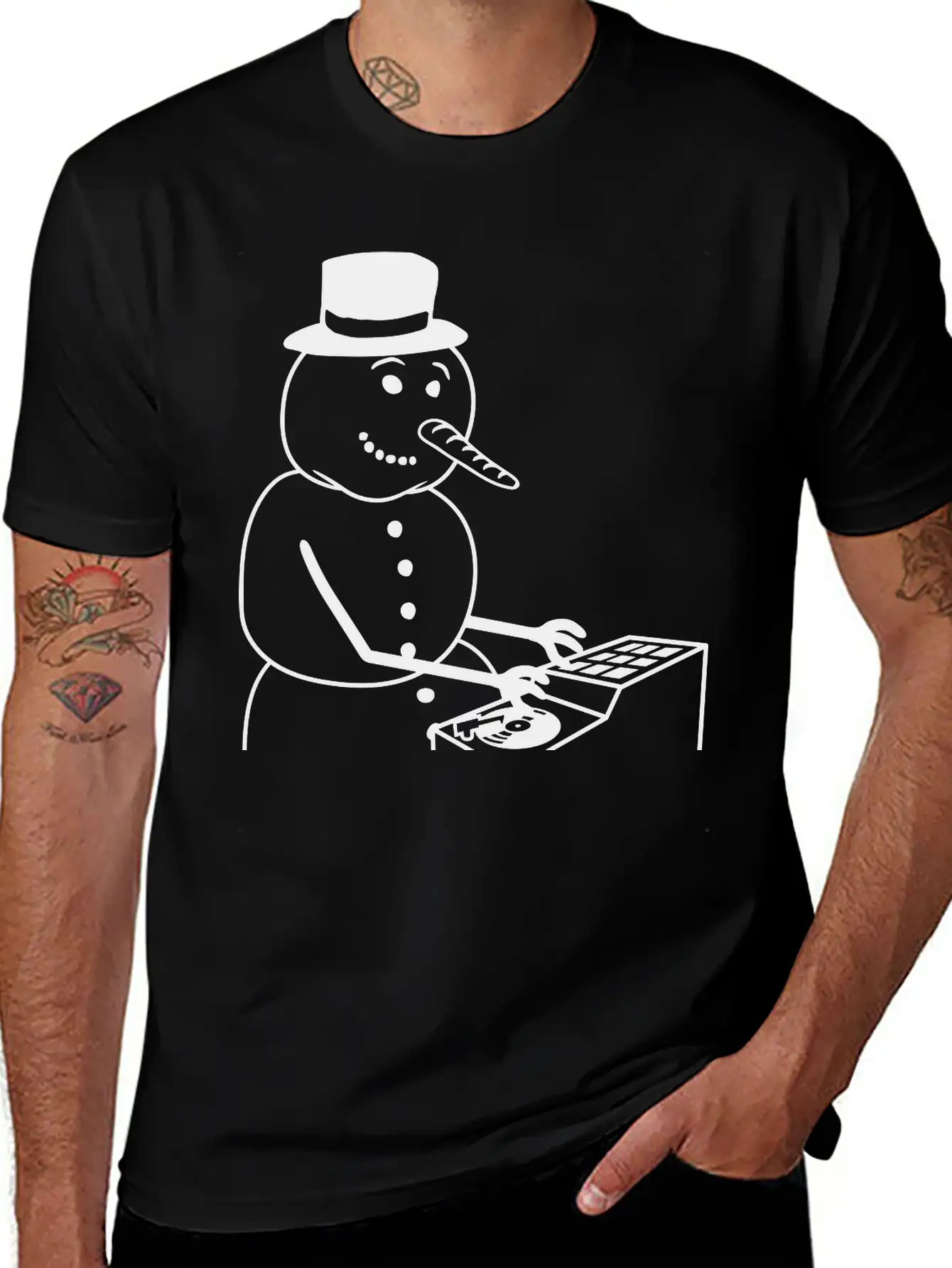 Winter DJ Snowman Mixer Mixing Console Music Party Timeless Short Sleeve Tee – Comfy And Minimalist Design