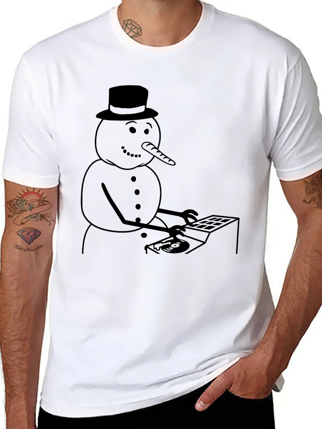 Winter DJ Snowman Mixer Mixing Console Music Party Timeless Short Sleeve Tee – Comfy And Minimalist Design