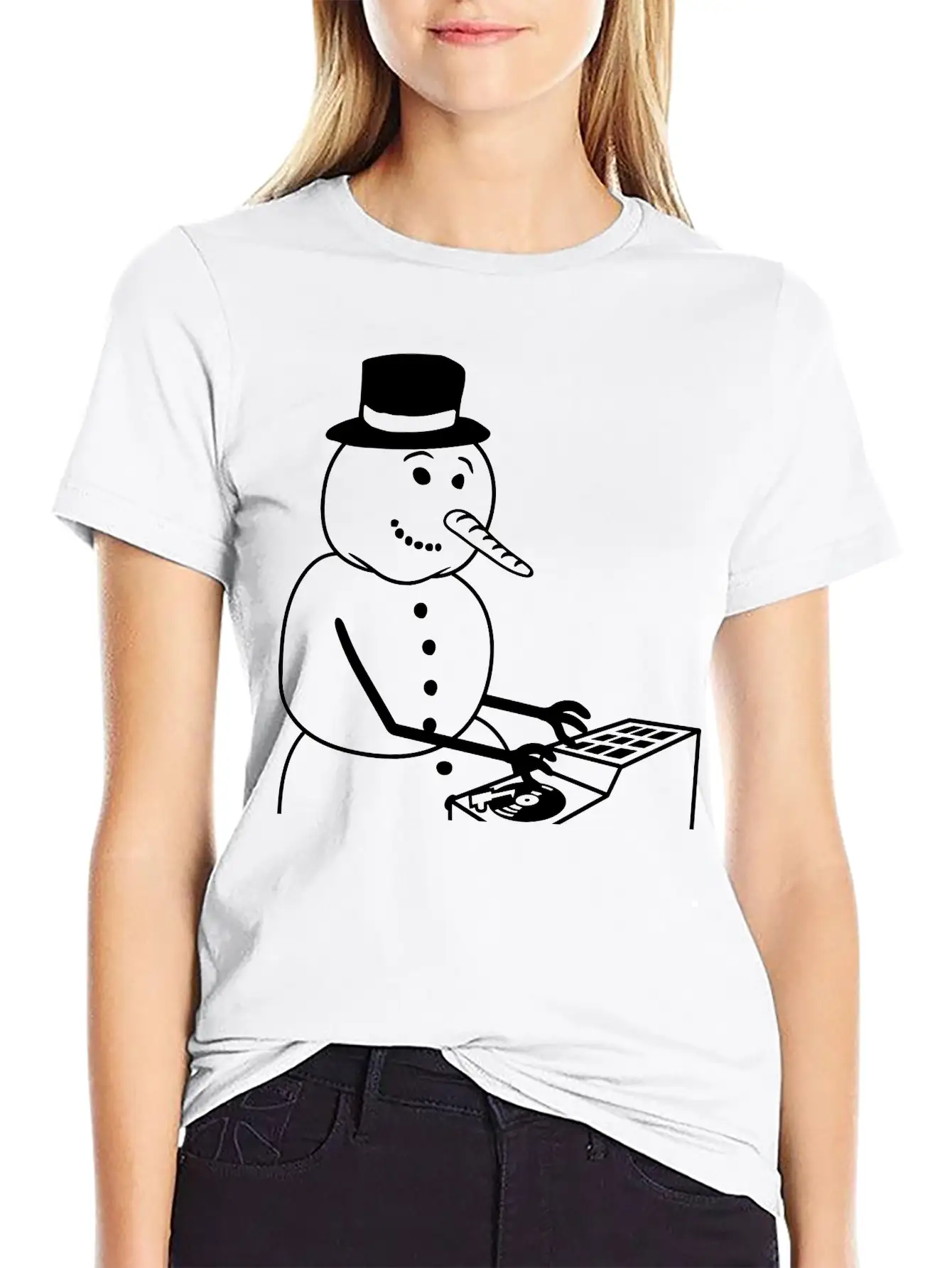 Winter DJ Snowman Mixer Mixing Console Music Party Timeless Short Sleeve Tee – Comfy And Minimalist Design