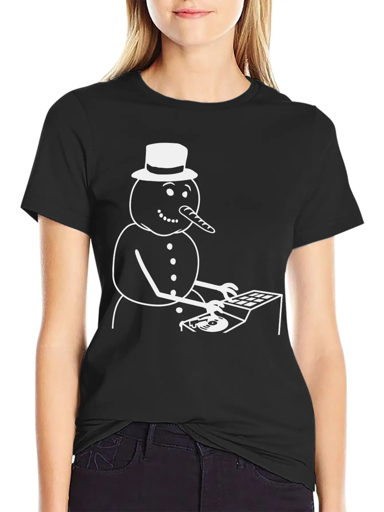 Winter DJ Snowman Mixer Mixing Console Music Party Timeless Short Sleeve Tee – Comfy And Minimalist Design