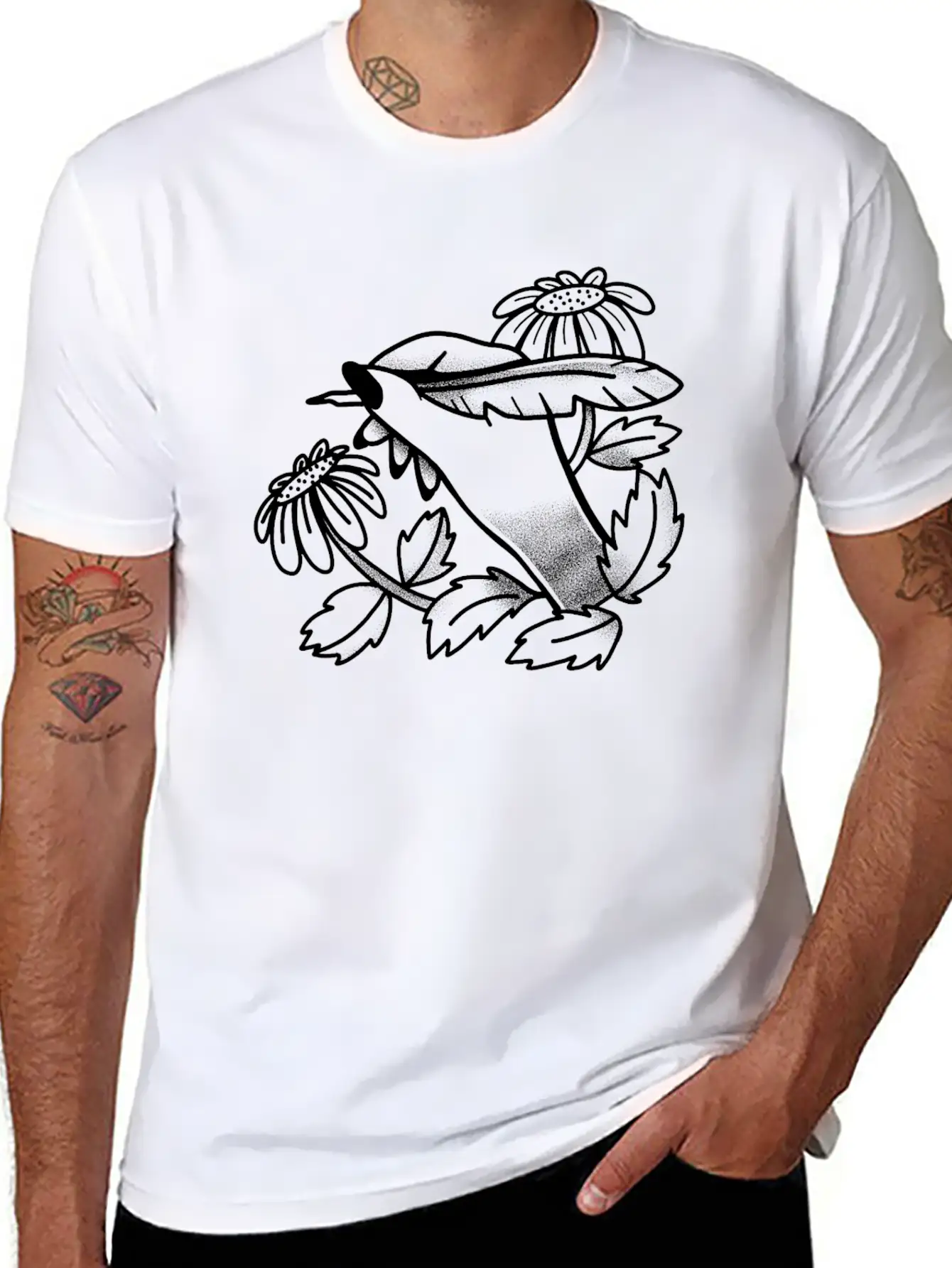 Witchy Boho Tattoo Hand Writing With Dandelions Stylish Everyday T-Shirt – Unisex Basic Cotton Tee