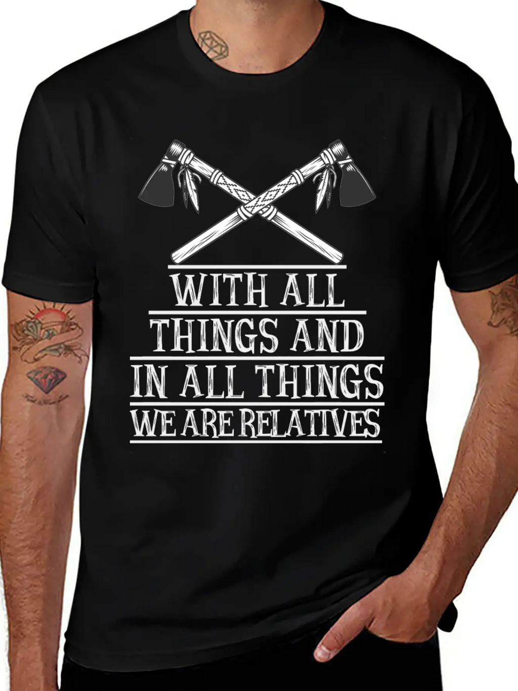 With All Things And In All Things We Are Relatives Timeless Short Sleeve Tee – Comfy And Minimalist Design