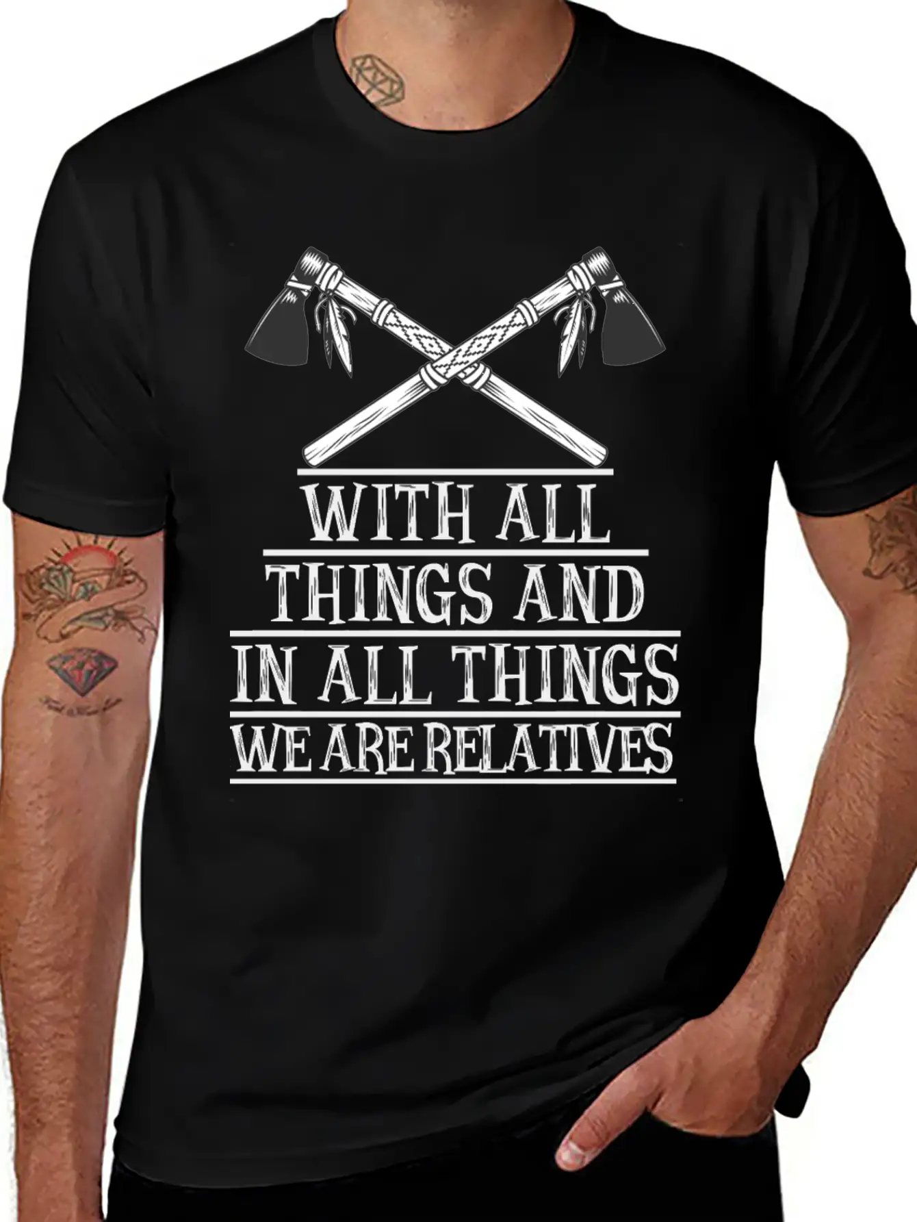 With All Things And In All Things We Are Relatives Timeless Short Sleeve Tee – Comfy And Minimalist Design