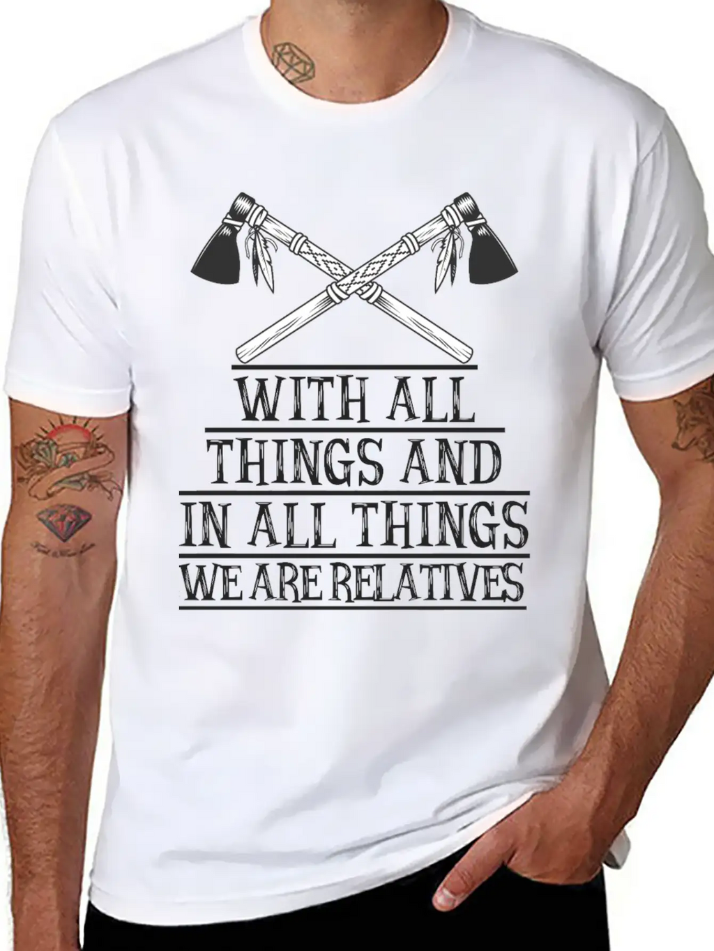With All Things And In All Things We Are Relatives Timeless Short Sleeve Tee – Comfy And Minimalist Design