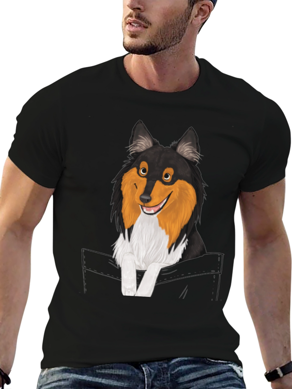 Dog-in-Pocket Graphic T-Shirt - Mens Black Tee