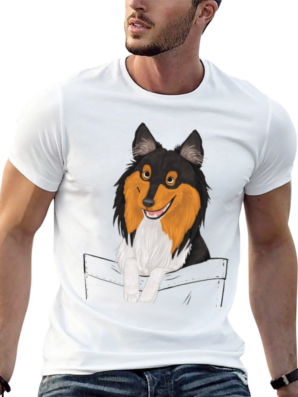 Dog-in-Pocket Graphic T-Shirt - Mens Black Tee