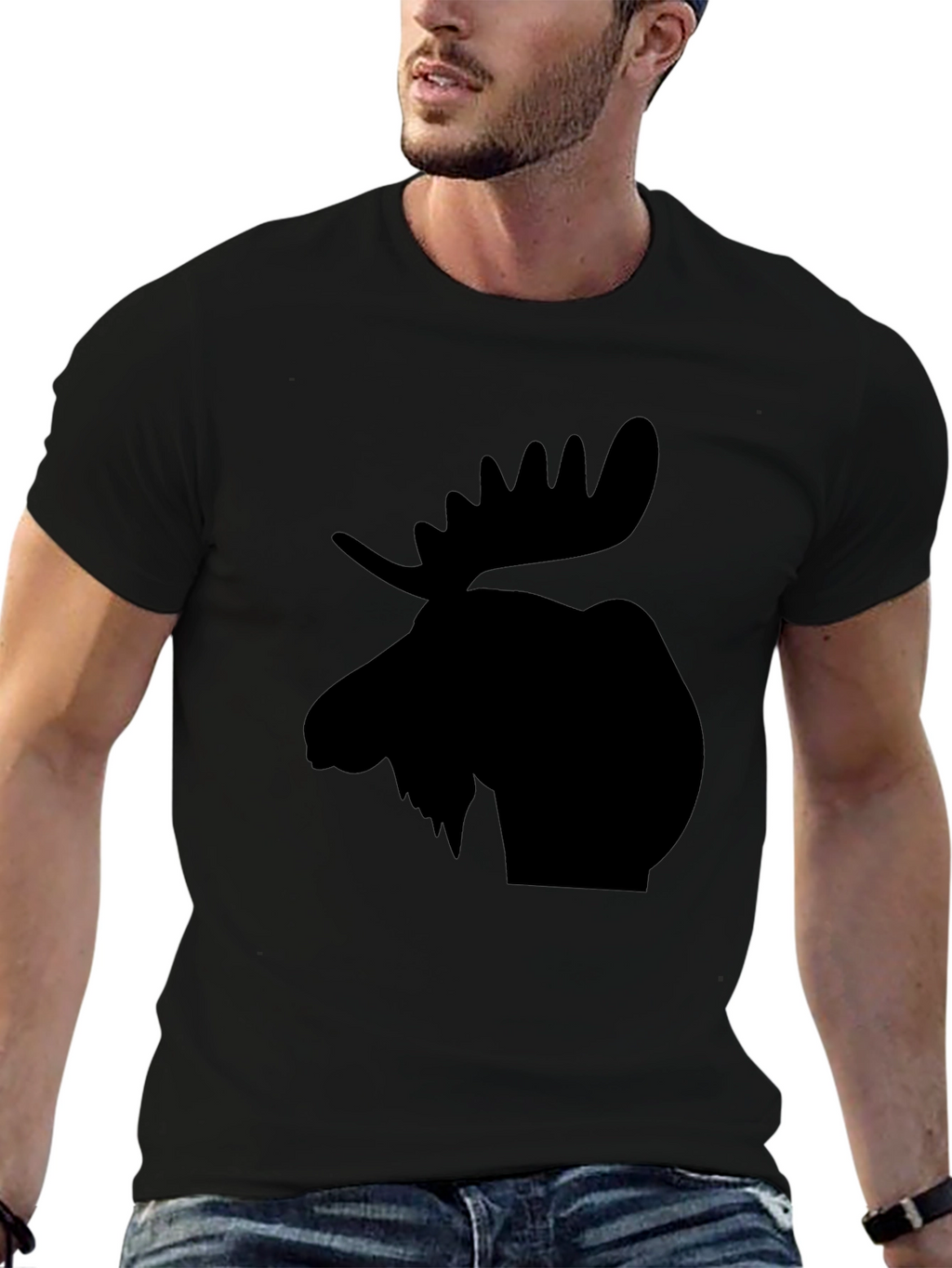 Moose Silhouette Graphic Tee - Black Casual T-Shirt