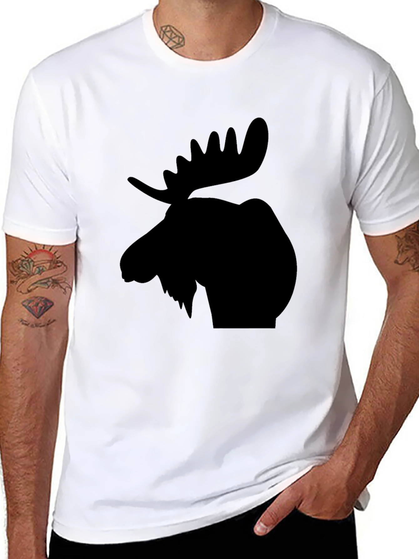 Moose Silhouette Graphic Tee - Black Casual T-Shirt