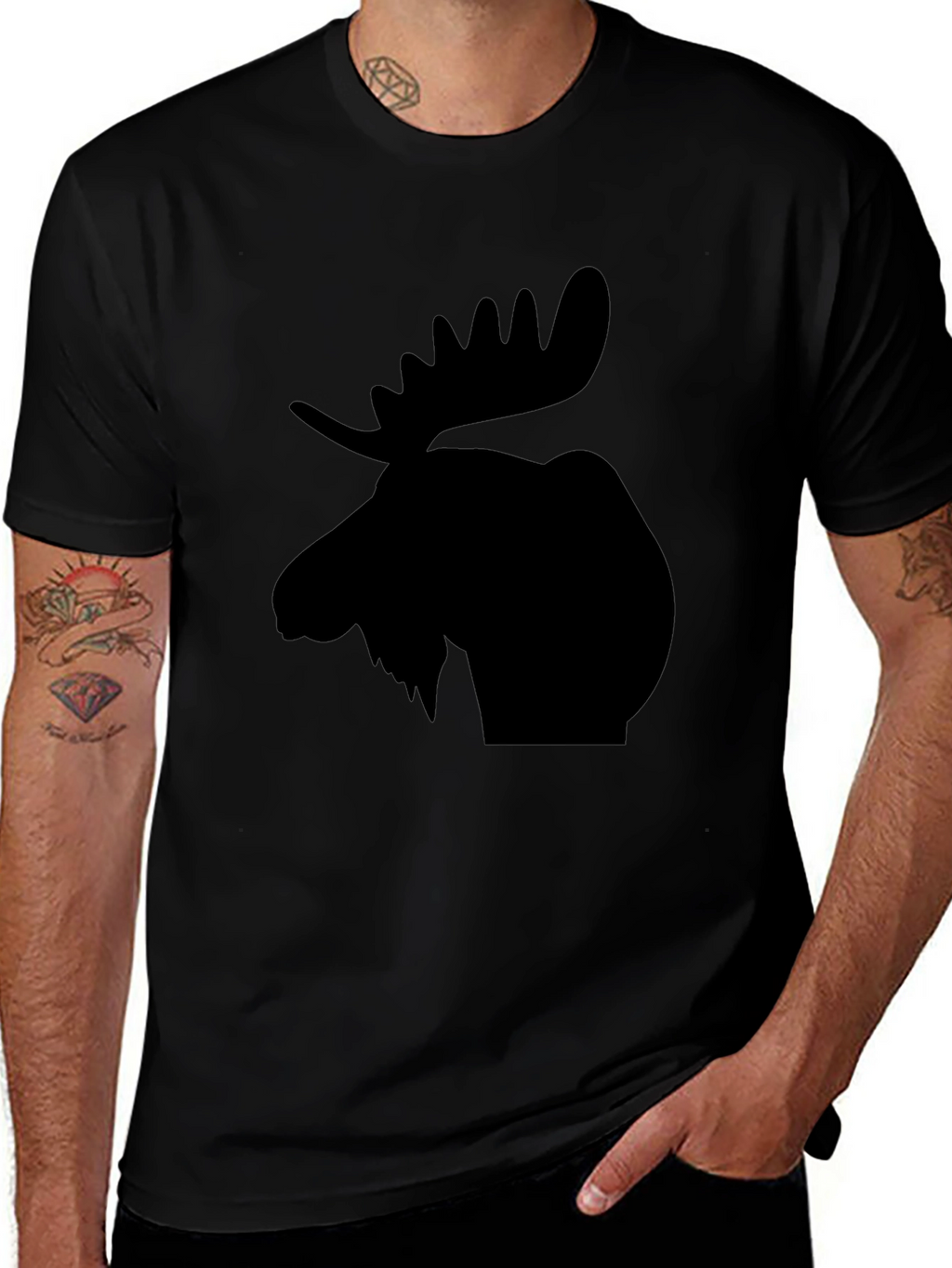 Moose Silhouette Graphic Tee - Black Casual T-Shirt
