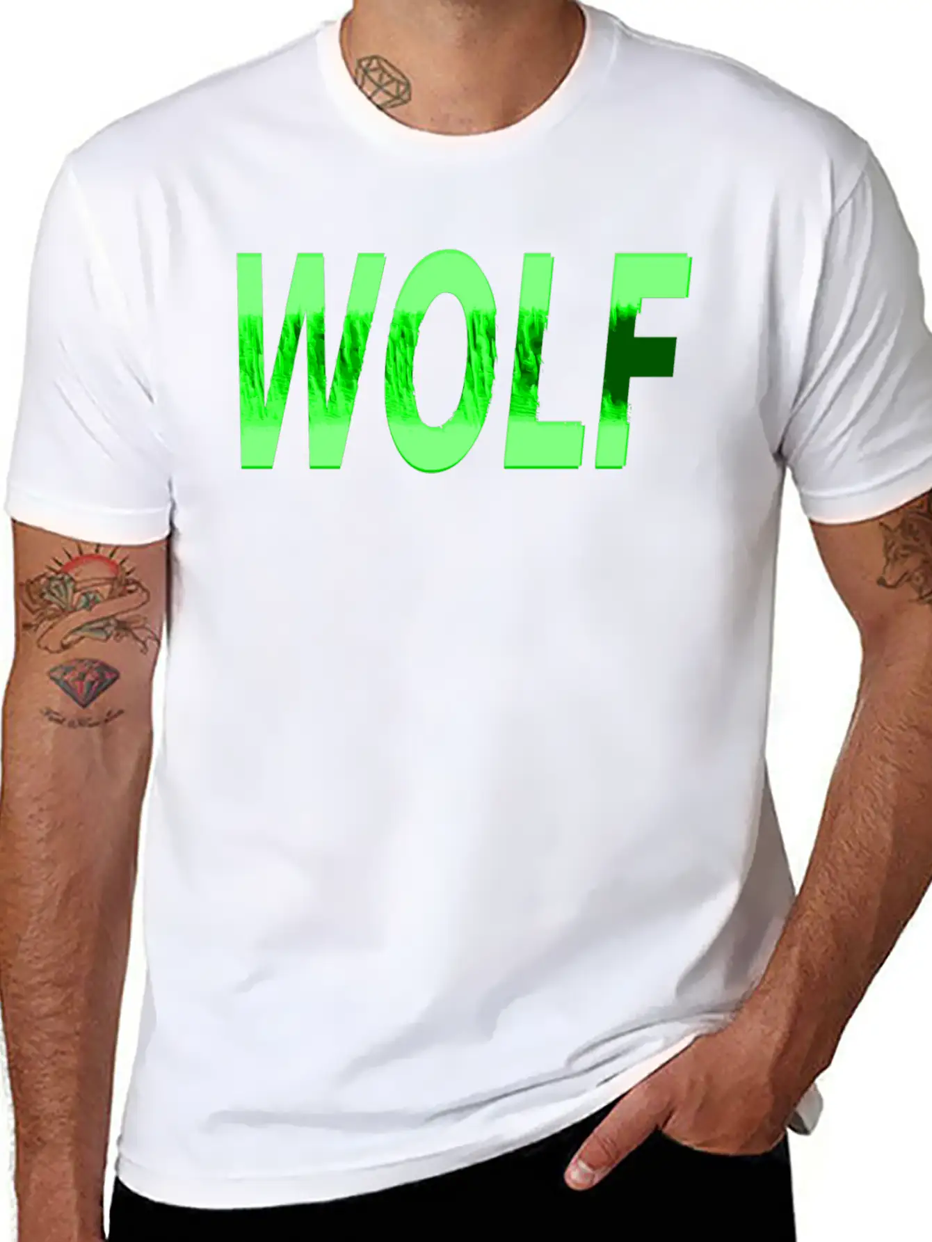 Wolf Design Texture Series Green Steel Relaxed Everyday Tee – Lightweight And Durable Cotton