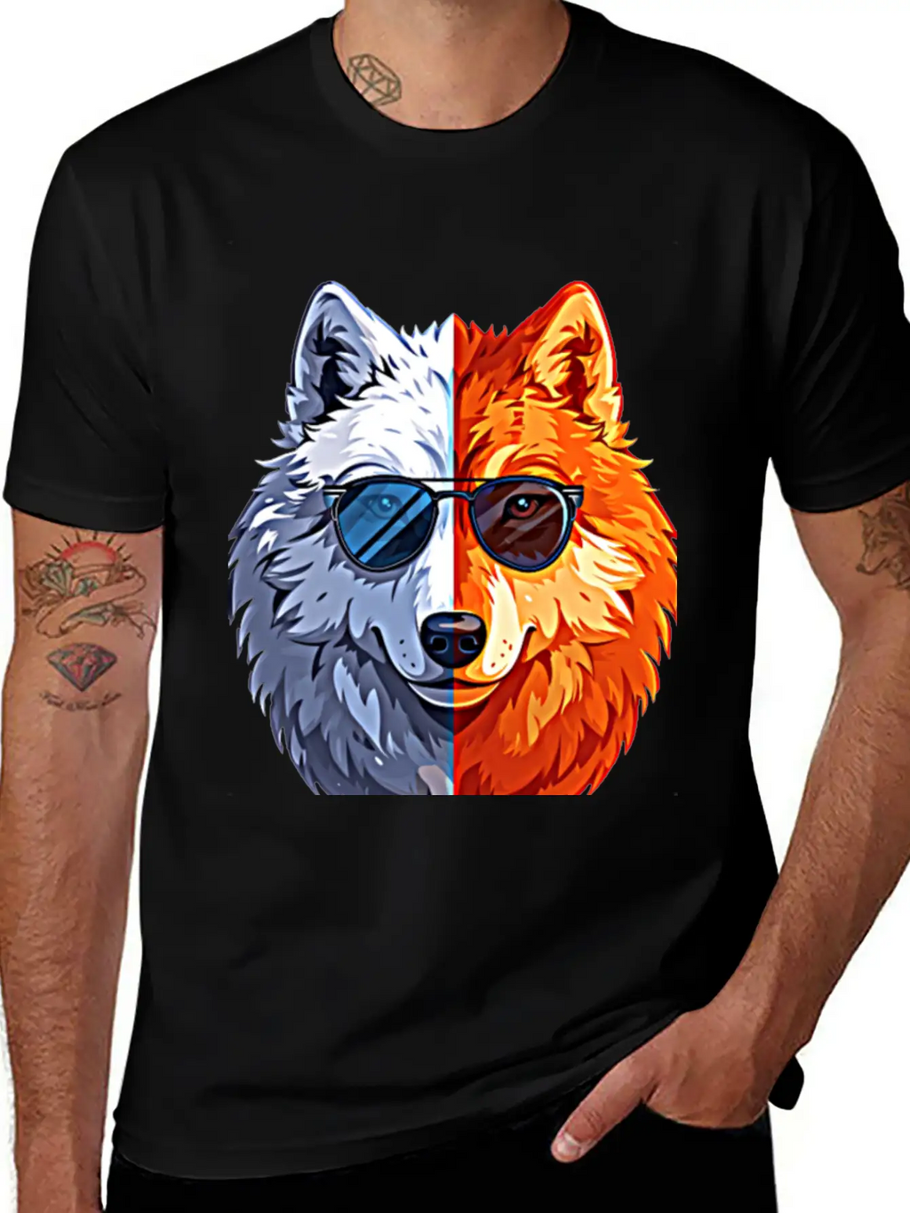 Wolf Face Wolf With Glasses Breathable Graphic T-Shirt – Perfect For Casual Days