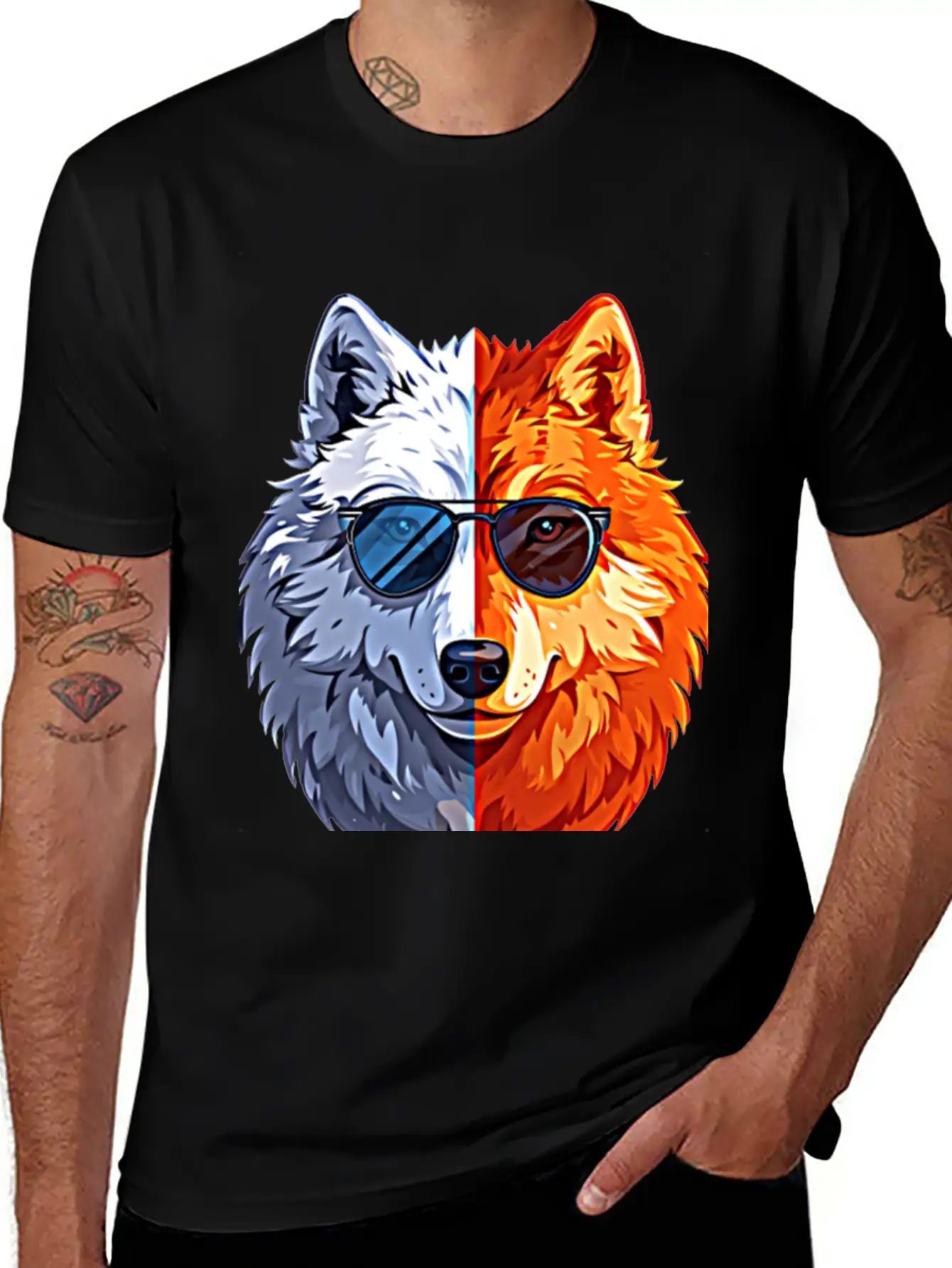 Wolf Face Wolf With Glasses Breathable Graphic T-Shirt – Perfect For Casual Days