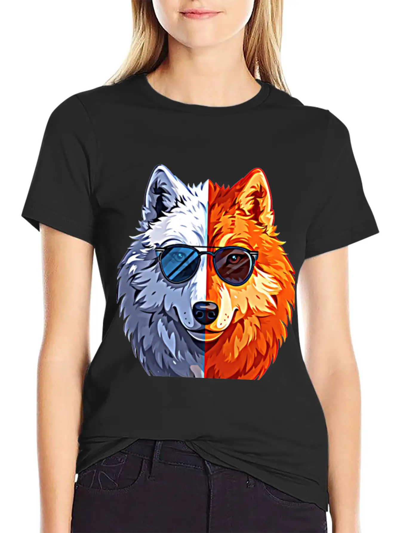 Wolf Face Wolf With Glasses Breathable Graphic T-Shirt – Perfect For Casual Days