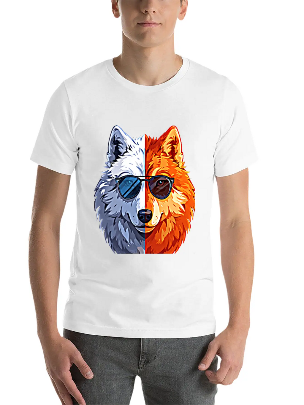 Wolf Face Wolf With Glasses Breathable Graphic T-Shirt – Perfect For Casual Days